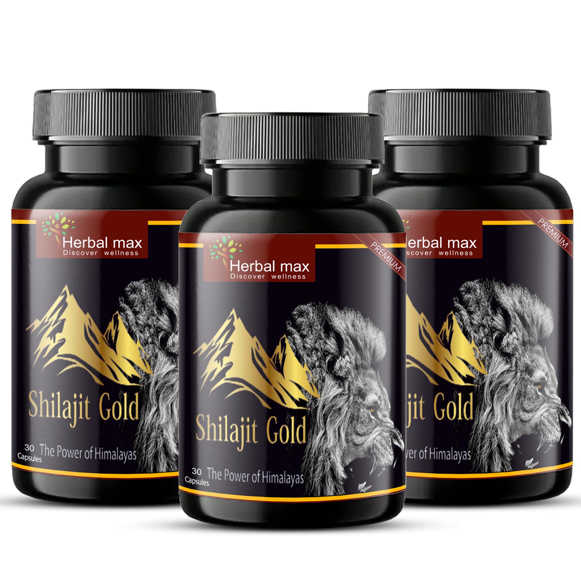 - Herbalmax Himalayan Shilajit Gold 800 mg 30 Veg Capsules Pack of 3 – Original Shilajit Supplement for Endurance, Stamina, Strength, Energy & Immunity