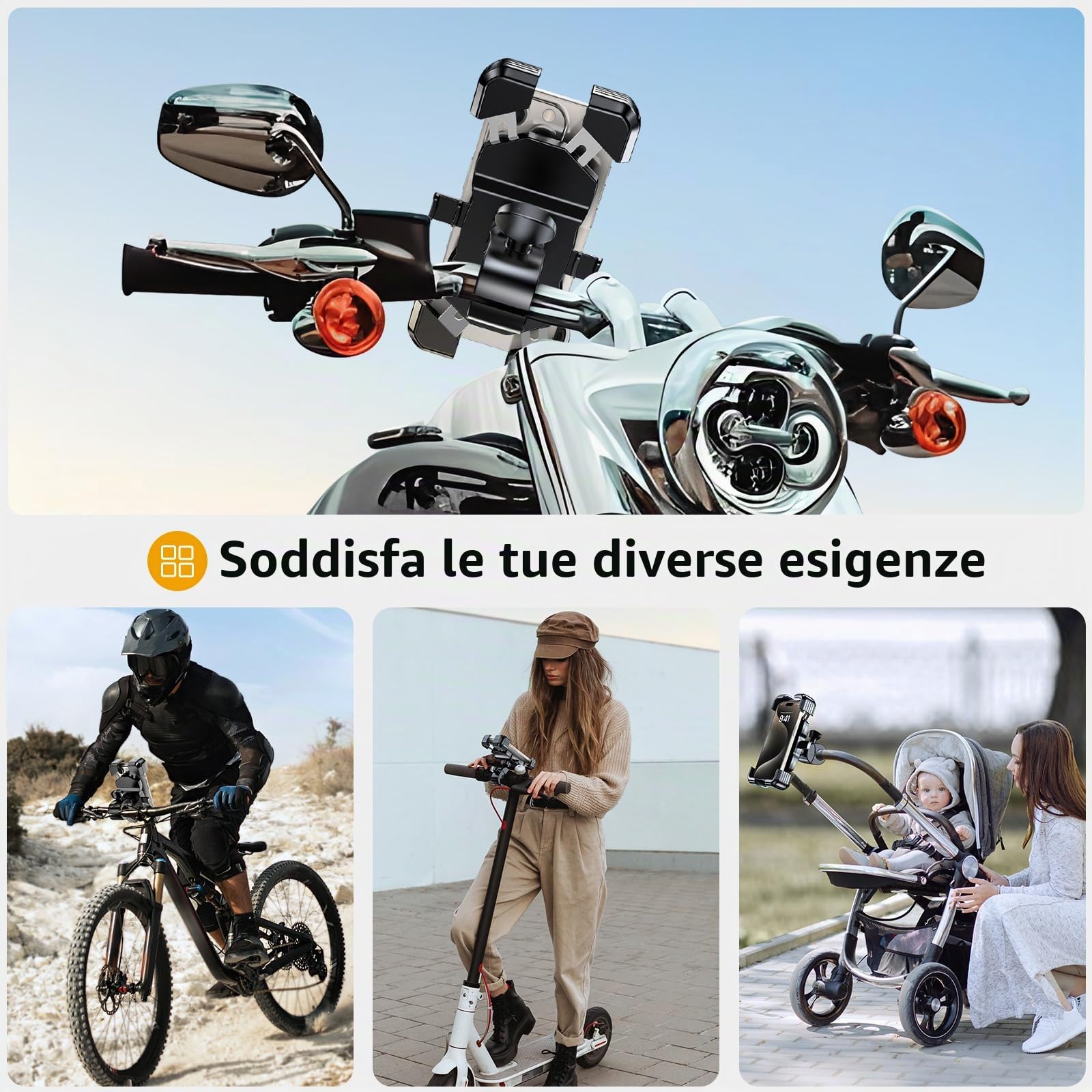 Miracase Supporto per cellulare universale per motorino, scooter, moto, compatibile con iPhone Pro 16/15/14 Pro Max e Samsung S25/S24/S23 Ultra