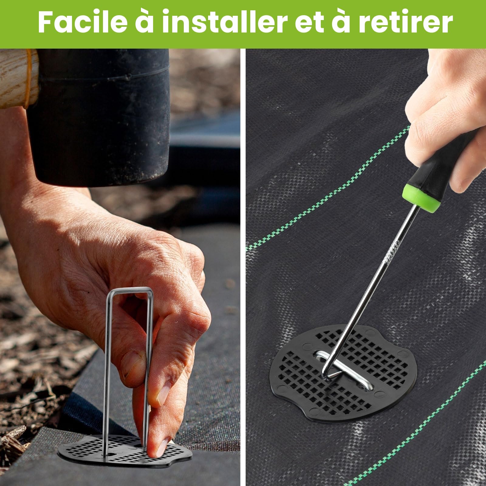 Velway 100 Piquets de Jardin avec 100 Rondelles - Piquets de Fixation en Acier Galvanisé pour Toiles de Paillages et de Jardinage, Grillage et Filets - 150x36mm Ø 3mm