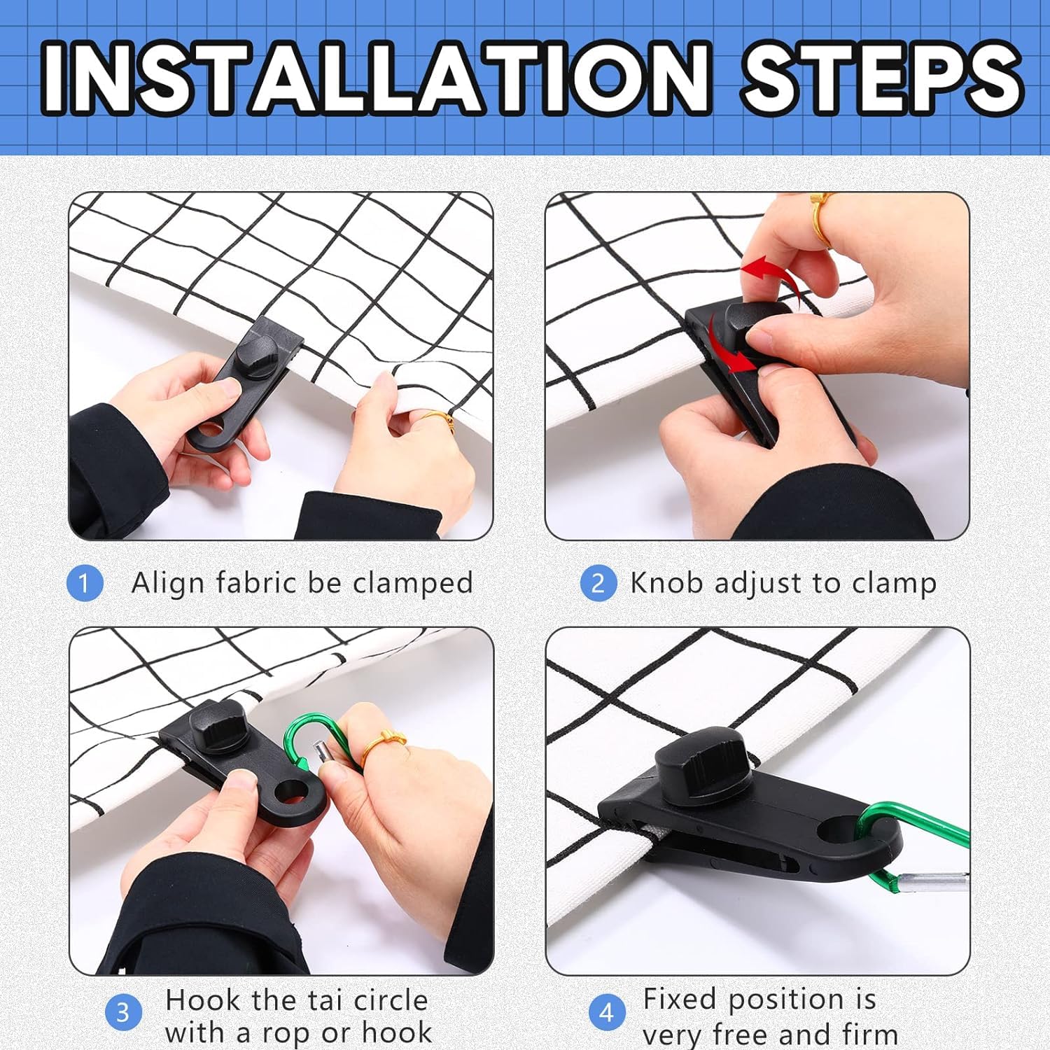 Heavy Duty Tarp Clips - Reusable Lock Grip Tent Clamps for Tarps - Awnings, Outdoor Camping, Sun Shade, Caravan Canopies, Car Covers, Swimming Pool Covers (40) — Amazon image 4