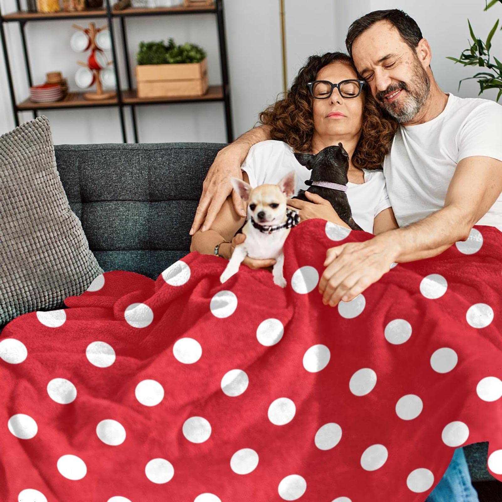 Amazon｜寝具フリースブランケット、寝室のソファの床の装飾、赤白