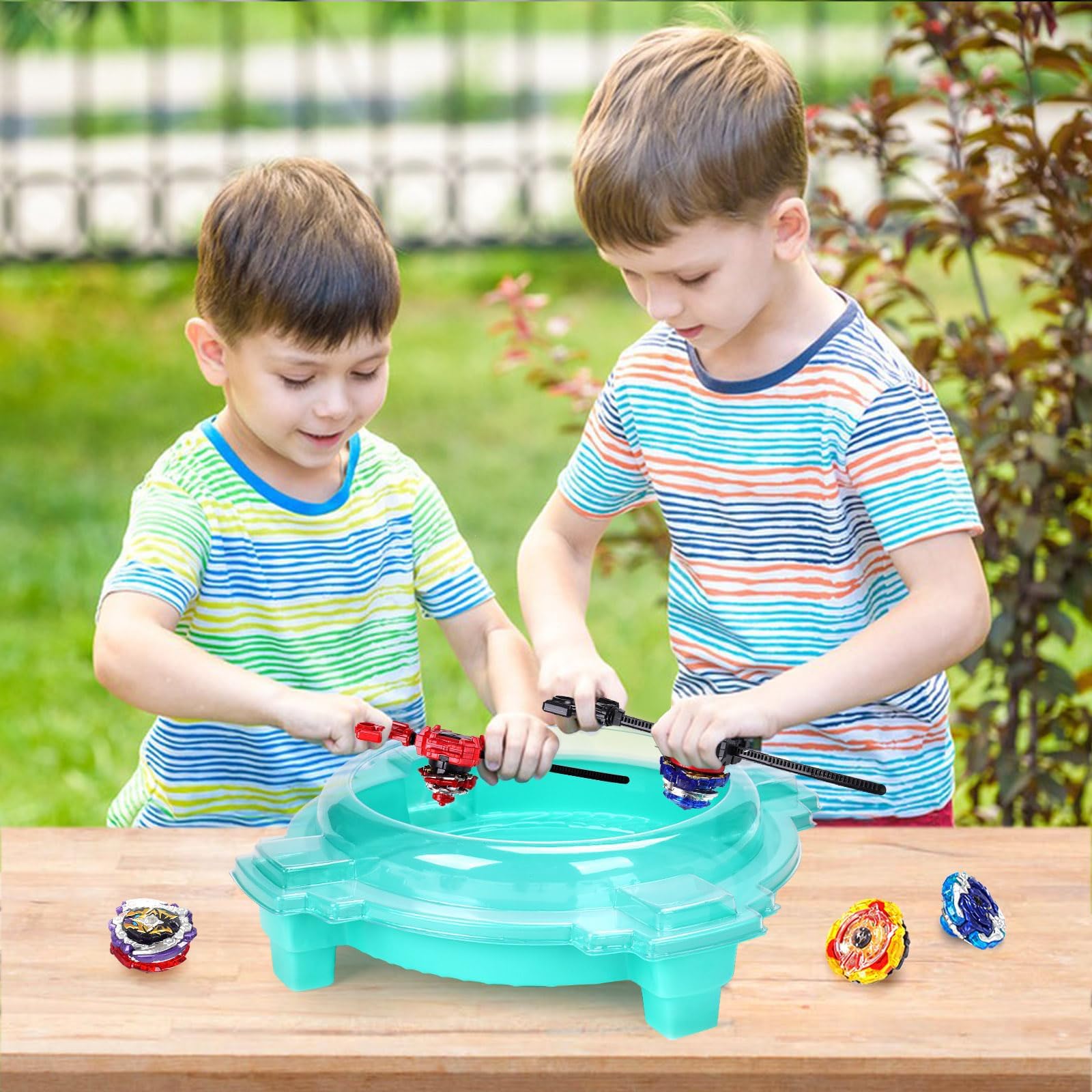 Conjunto de Juego de Top de Batalla, Juego Completo con Estadio, 6 Tops de Batalla y 2 Lanzadores, Juguetes para Niños y Niñas de 6 Años en Adelante (Exclusivo de Amazon) - Verde