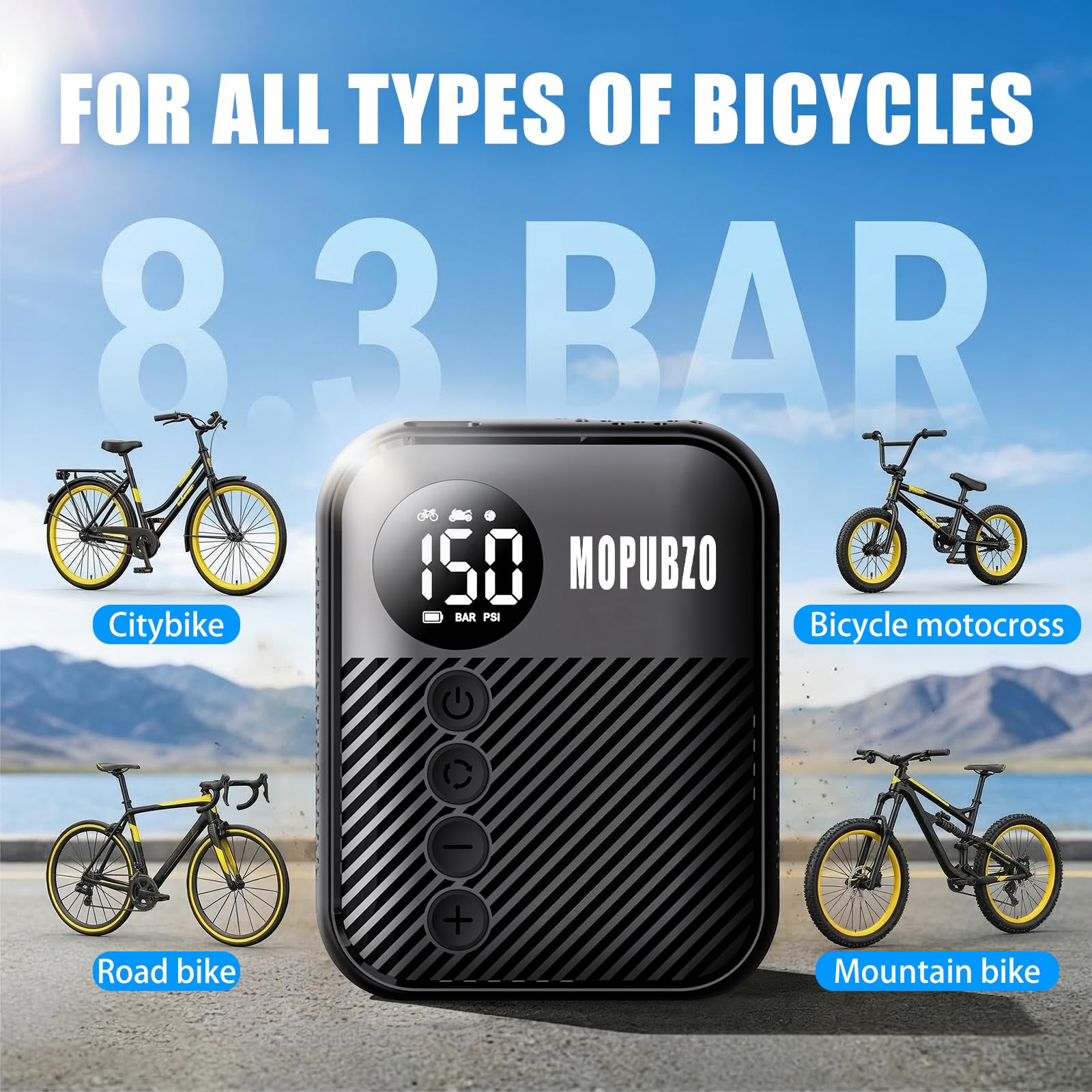 Piccola Pompa Per Bicicletta Con Manometro, Pompa Ad Aria Elettrica Da 150 PSI, Spegnimento Automatico, Pompa Mini Elettrica, Compatibile Con La Maggior Parte Delle Valvole, Gonfiaggio Rapido Per