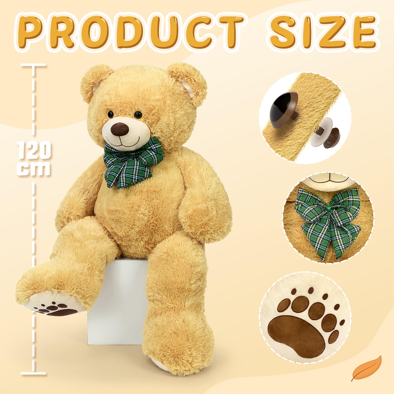 MorisMos Hellbrauner Teddy, 120cm Teddybär groß XXL, Weich Kuschelbär Plüschbär Fraun,Teddys Bär Kuscheltier XXL Stofftier Plüschtier