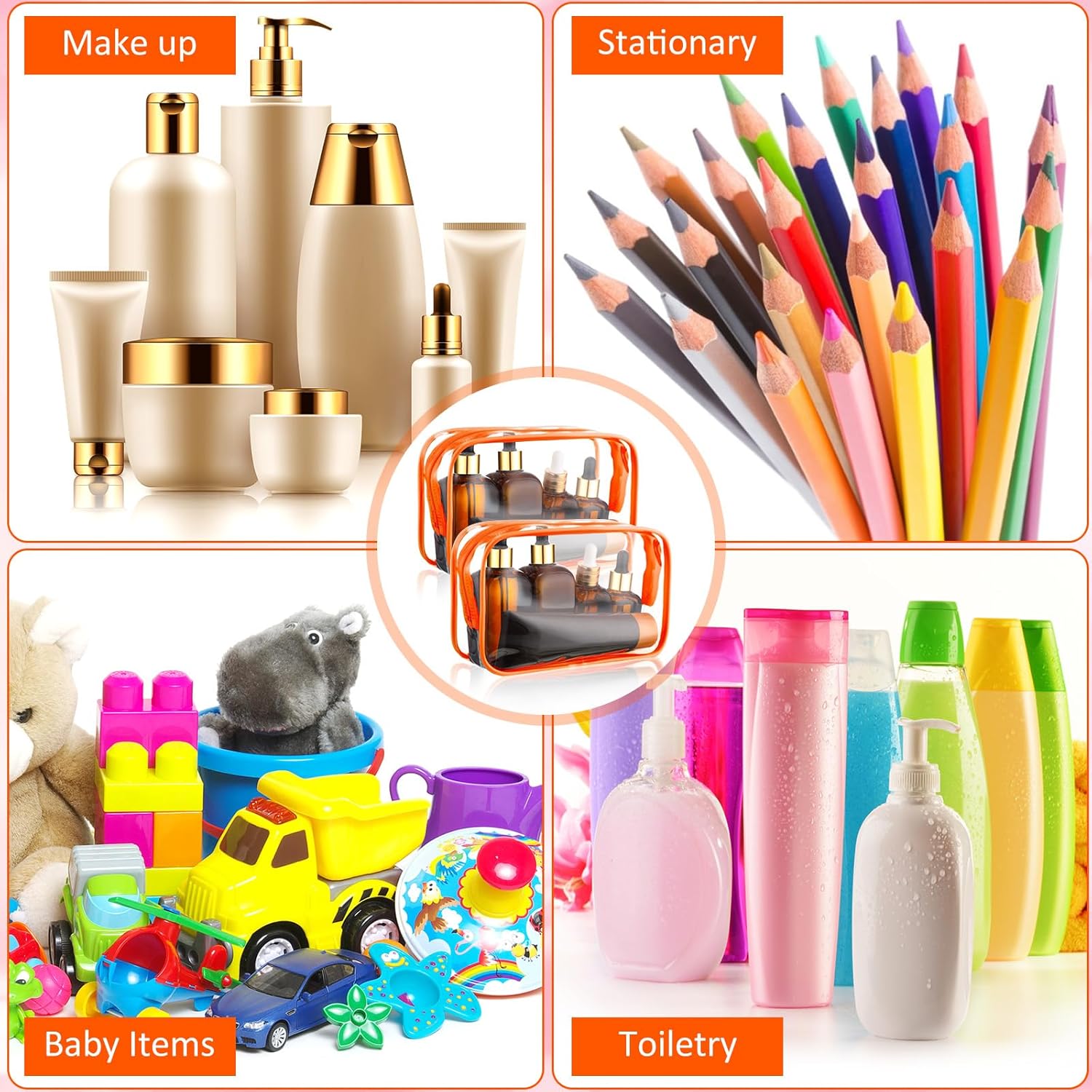 Weewooday 12 Pieces Clear Makeup Bags Cosmetic Storage Bags PVC Zipper Pouches Travel Waterproof Makeup Plastic Case for Women Organizing Toiletries Traveling Bathroom(Large,Orange) - Image 6