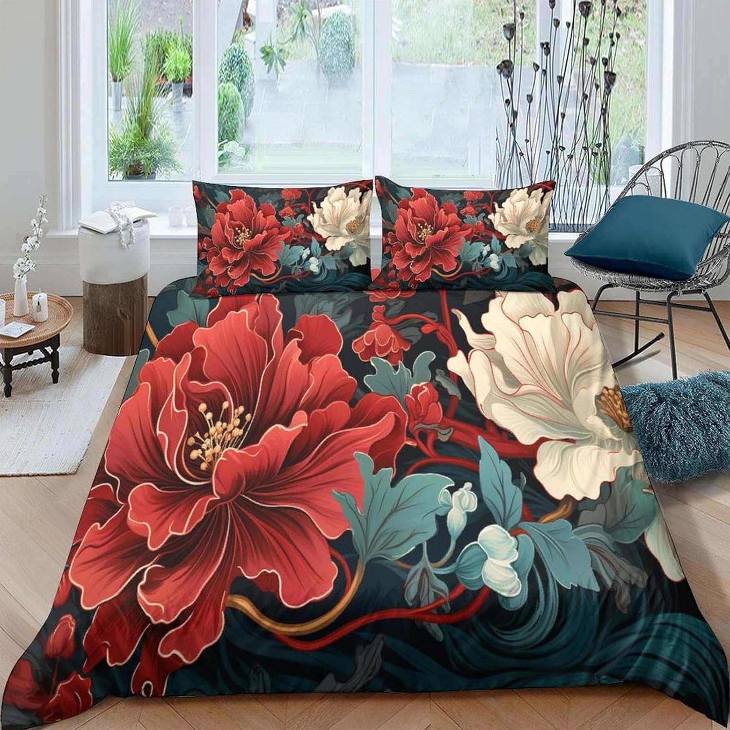 Housse de couette 3D fleurie pour parure de lit adulte 260X230 cm