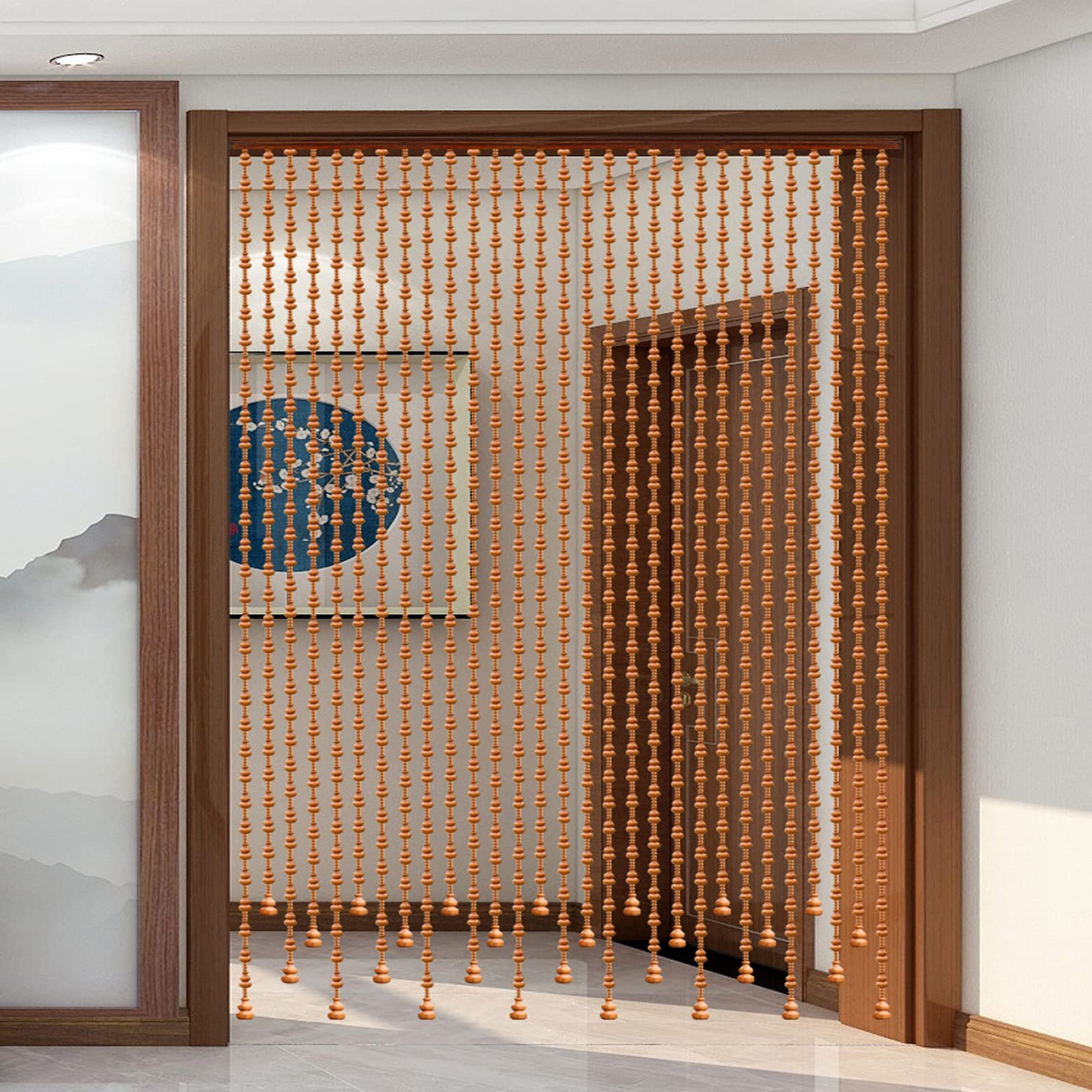 Rideau en Perles en Bois Naturel,Cloisons Placards Rideaux,Rideau Perlé en Bois Fait à La Main,Rustique Décor,Taille Personnalisable (21 Strands-65x40-60cm)