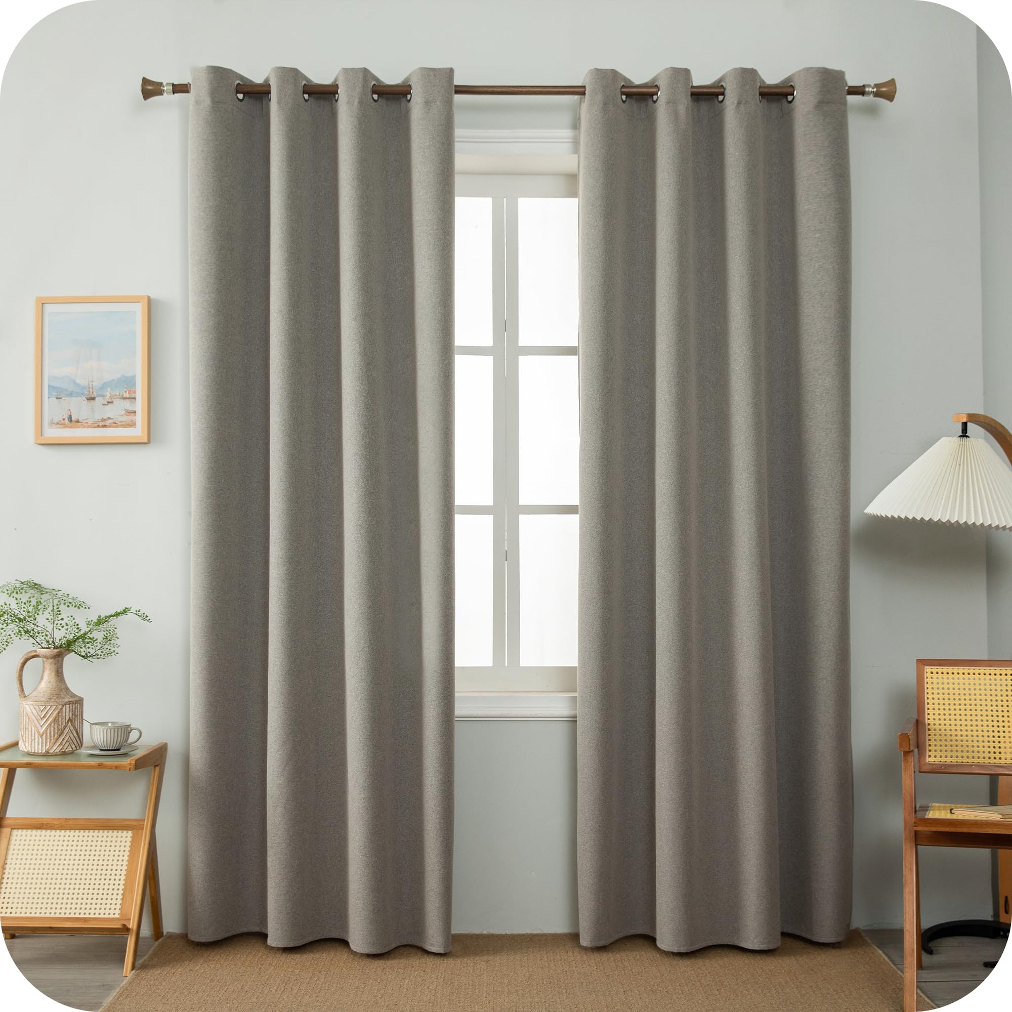 GIRASOLE HOME Coppia Tende Barbados Termiche 100% Oscuranti 2 Pannelli da 140x260cm con Occhielli, Tortora