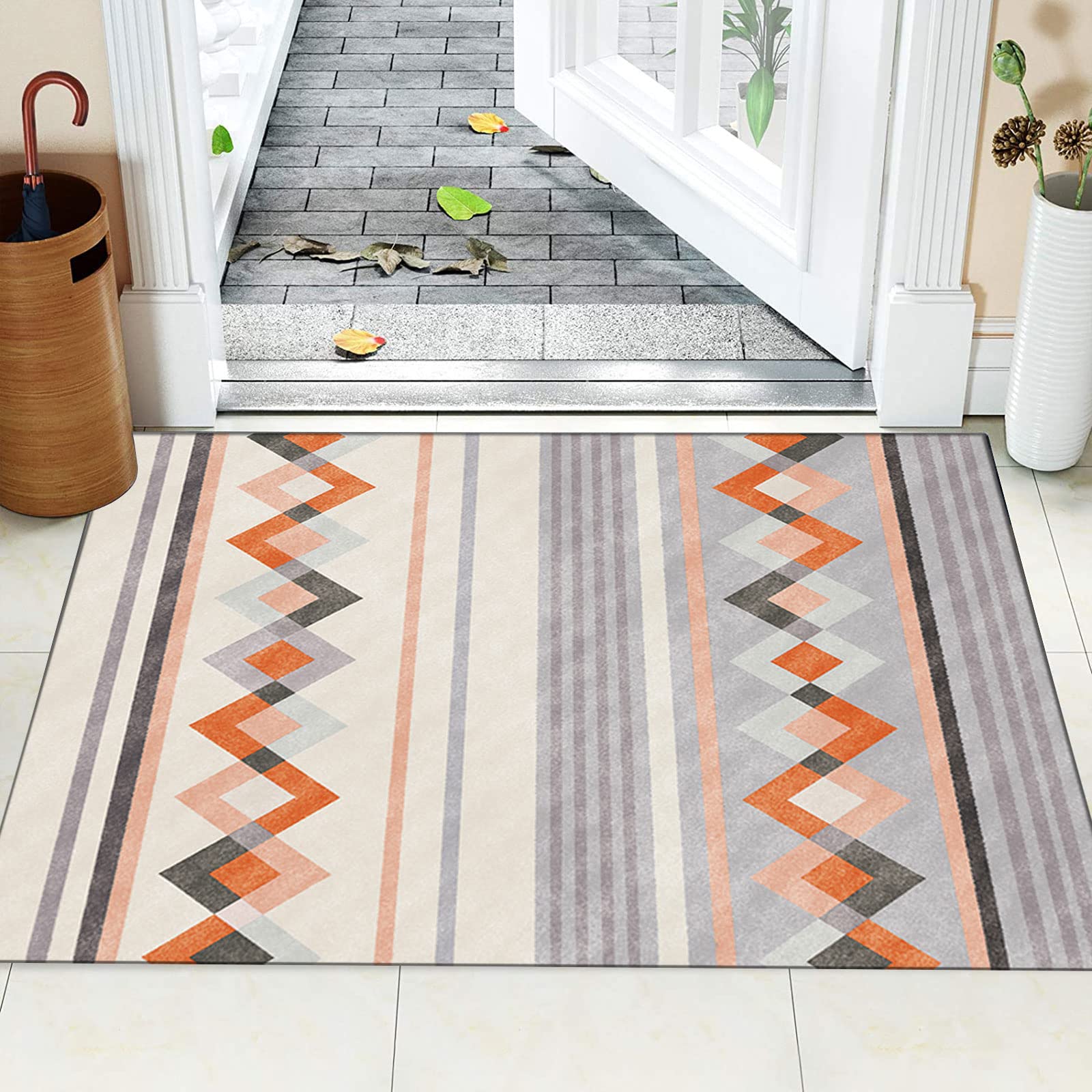 Läufer Teppich Flur rutschfest Geometrische Muster Teppich für Küche Wohnzimmer Modernes Design für Eingangsbereich und Büro Geeignet für stark frequentierte Bereiche