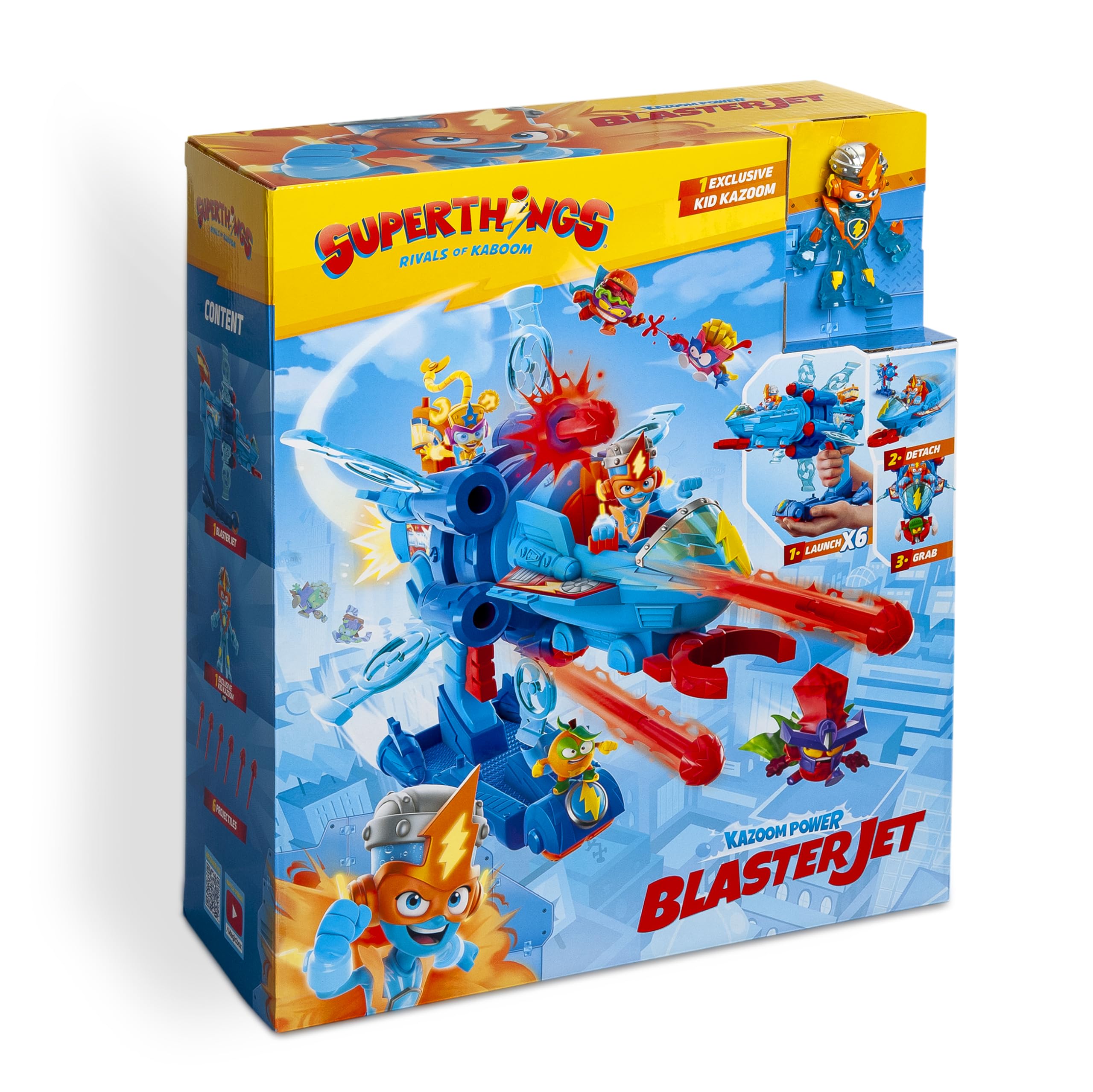 SUPERTHINGS Blaster Jet – Mini Odrzutowiec Bojowy z Wyrzutnią, Zestaw z Ekskluzywną Figurką Super Things, Mały Pojazd Zabawka dla Dzieci i Chłopców od Magicbox