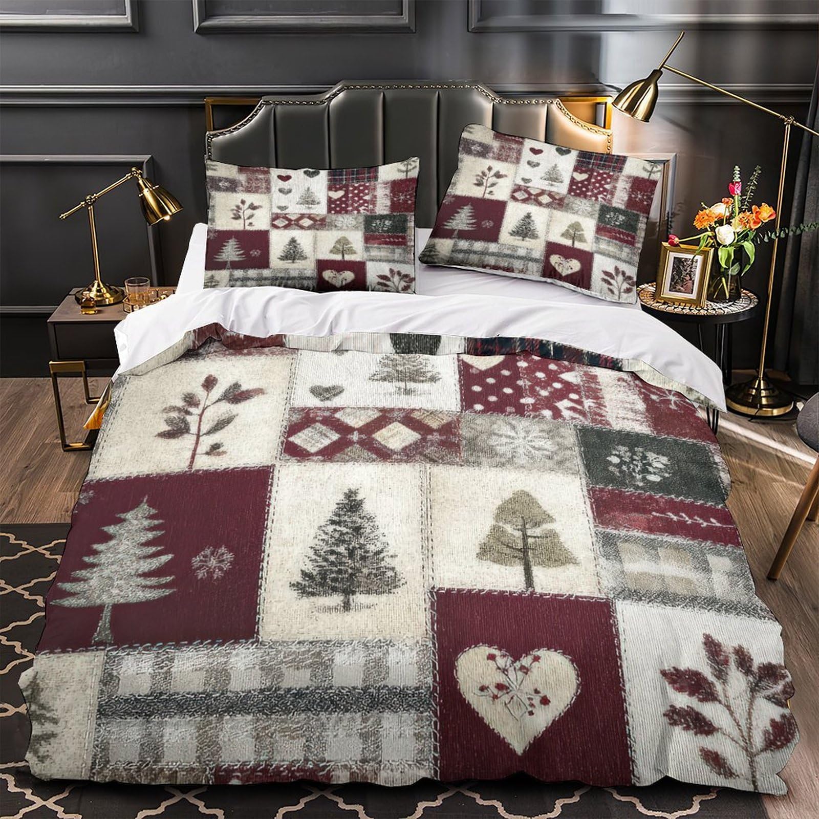 MMDASBVPE Christmas Quilt Quilt Cover 3D Print Extra Soft 3 Pieces Bed Set Hidden Zipper Festive Patchwork Duvet Cover Luxury All Season for Adults Kids Teens Women Youth Teenagers Double（200x200cm）