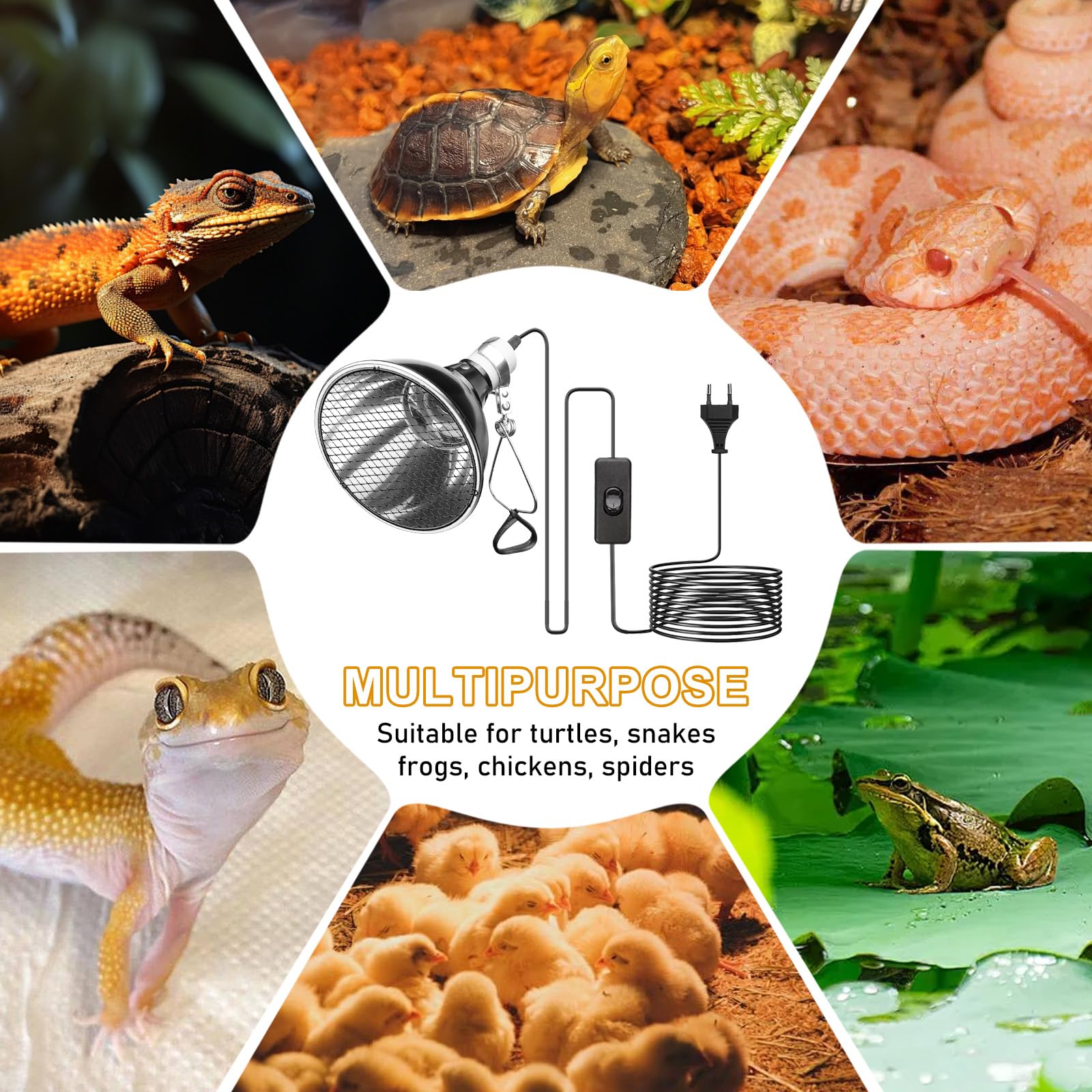 Lampe chauffante pour terrarium pour reptiles : douille de lampe en céramique E27, lampes dôme de terrarium, 220-240 V UVA/UVB pour reptiles, tortues, lézards, serpents, terrarium Lampe chauffante