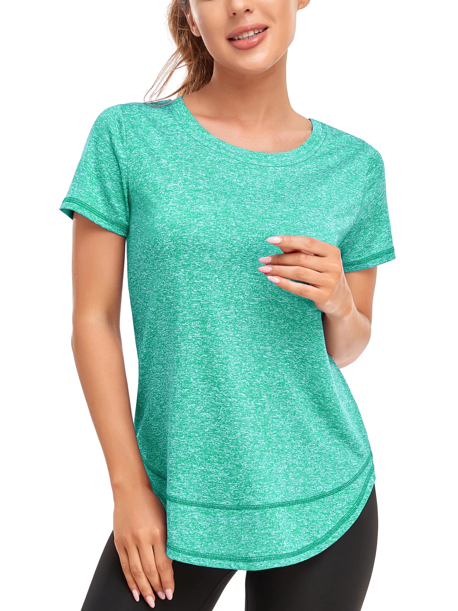 Abrooical Women's Short Sleeve Workout Shirts Crew Neck Sports Yoga Running Quick Dry Tops Side Split Tee