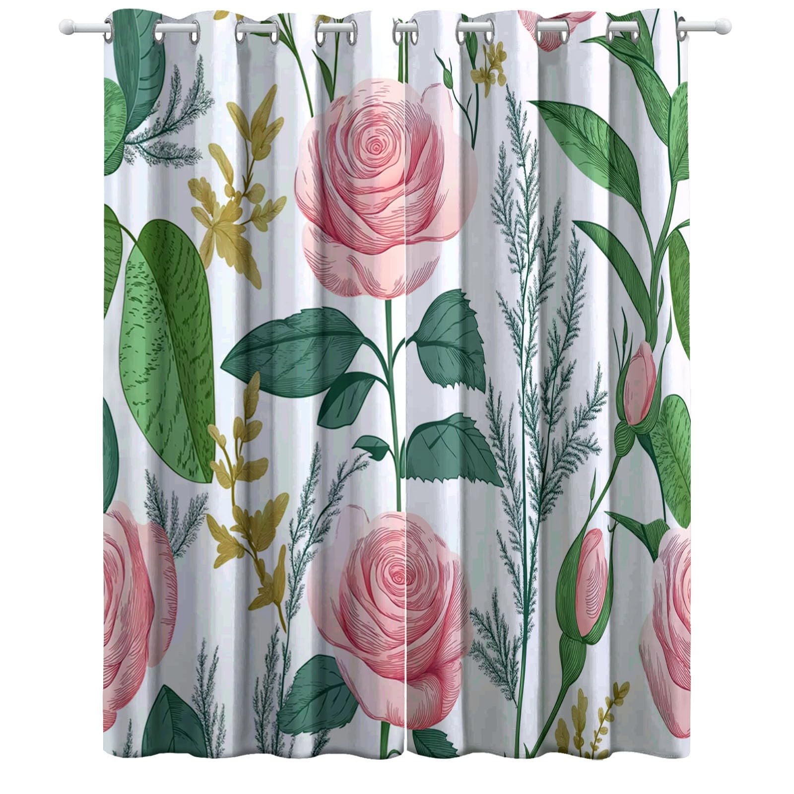 Zielone zasłony zaciemniające, 140 x 250 cm, vintage botaniczne róże, izolacja termiczna, dźwiękoszczelne i redukujące hałas, do salonu, sypialni i pokoju dziecięcego, zasłony zaciemniające z oczkami