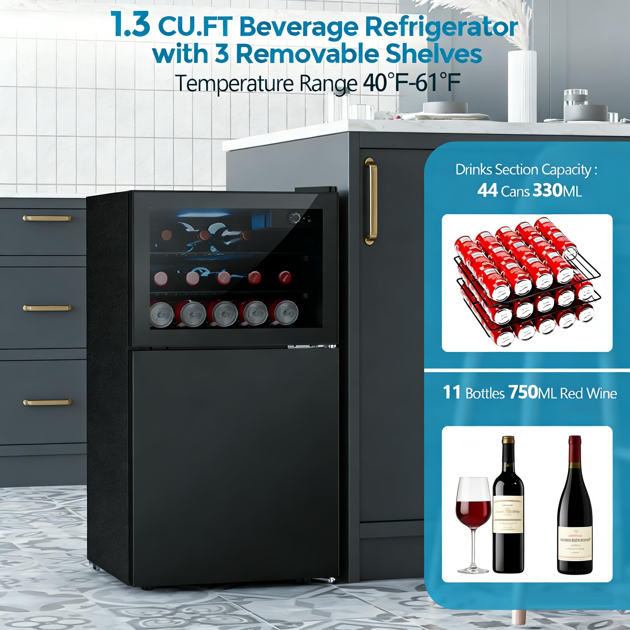 COWSAR 2.6 Cu.Ft Beverage Refrigerator & Mini Fridge with Freezer - Glass Door, Reversible Design, Adjustable Thermostat for Dorm, Office, Bedroom on Fridge.com