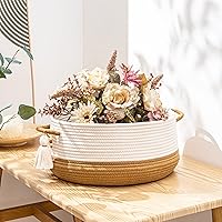 Vista 7 de KAKAMAY Cestas Tejidas para Almacenamiento (16"x8"), Cesta para Mantas para Organizar la Sala de Estar, Cesta de Cuerda de Algodón Tejida Cesto