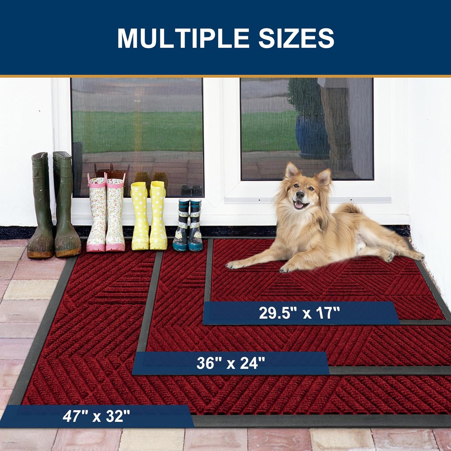 Smiry Front Door Mat Outside Entrance, Heavy Duty Sturdy Natural Rubber Doormat, Trap Dirt and Moisture, Easy Clean Low Profile Welcome Floor Mats for Indoor Outdoor Entry, 35X23 Inch, Deep Red Deep Red Irregular Triangle Rectangular 35" x 23"