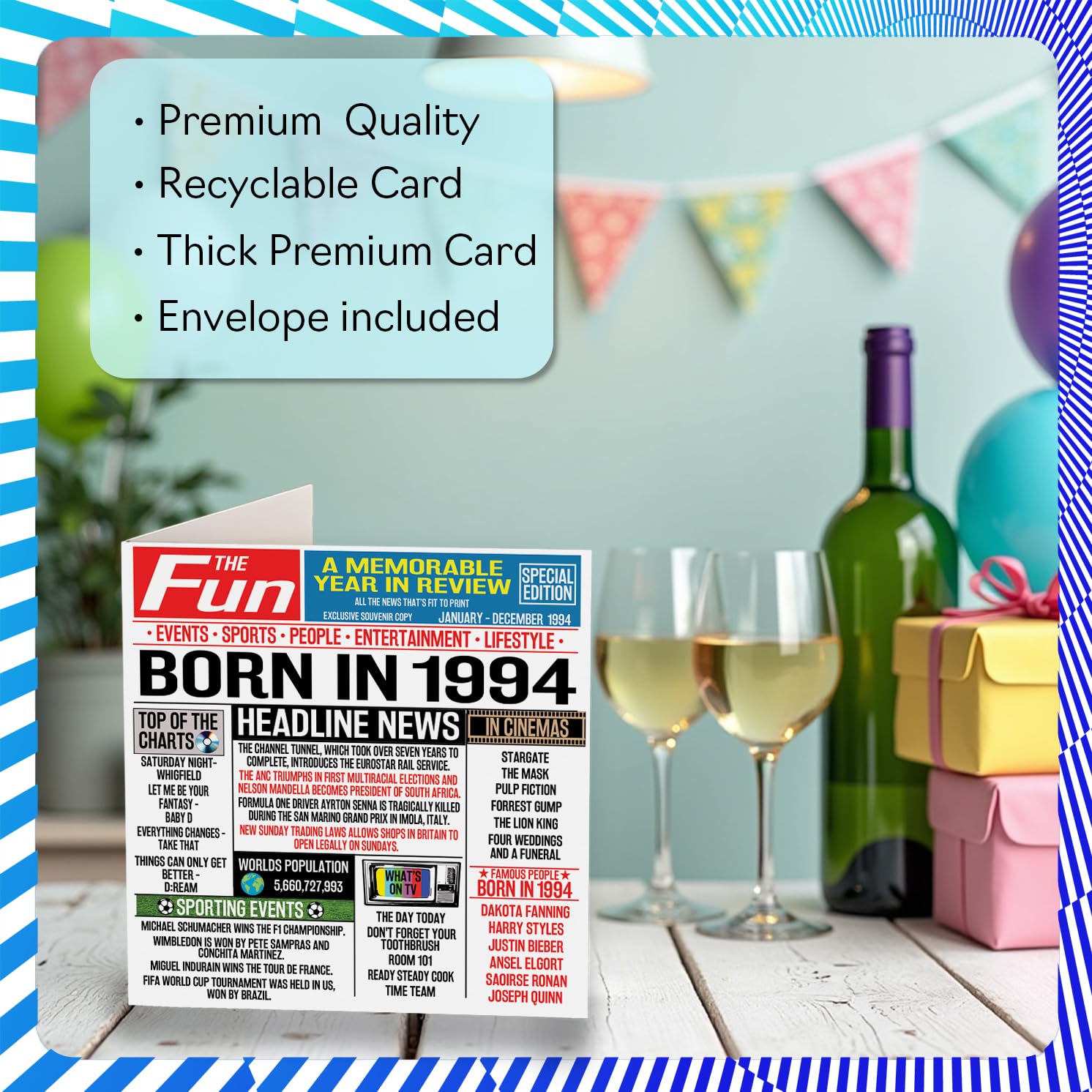 32nd Birthday Cards for Men Women - Born In 1994 Newspaper - Happy 32 Birthday Card for Brother Sister Friends Vintage Retro Back In 1994, 145mm Bday Greeting Cards — view 3