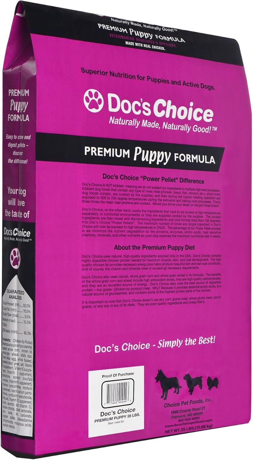 Doc's Choice Premium Chicken Puppy Food - Great for Puppies, Pregnant and. Nursing Dogs, Veterinarian Developed, No Fillers/Artificial Ingredients, Made in The USA