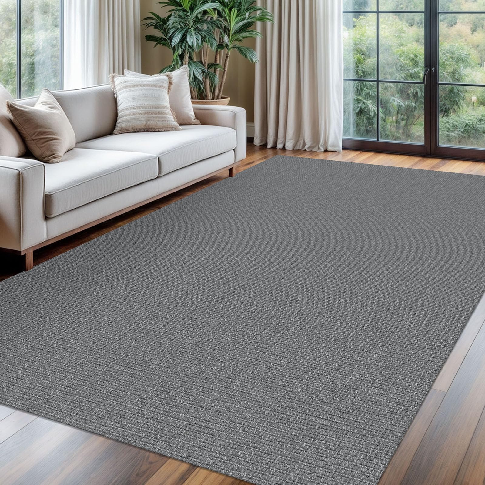 kozyfly washable area rug for living room 7x9 ft non slip rubber backed bedroom rug braided cotton dining room rug, large floor carpet for living room dining room, grey