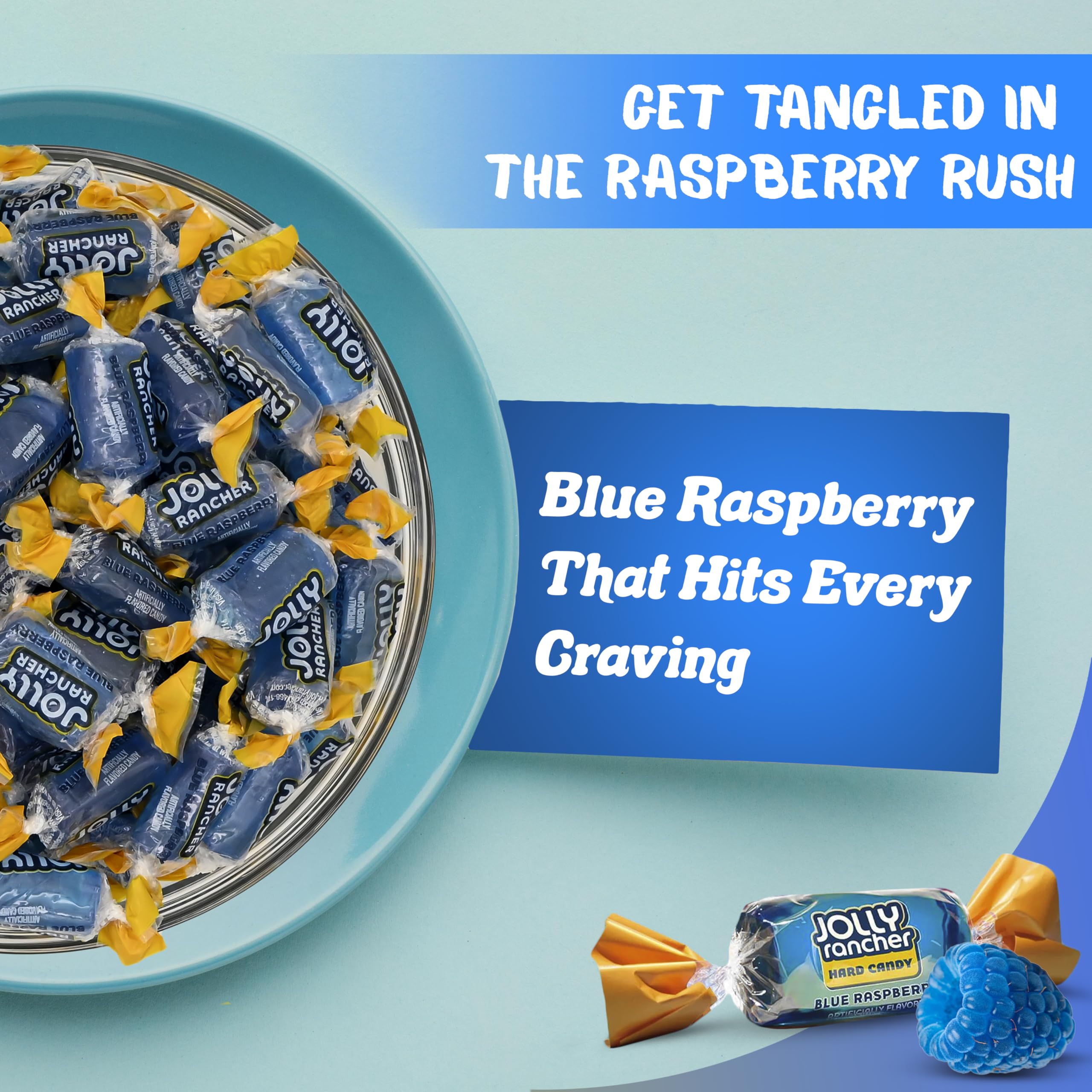 Blue Raspberry Jolly Ranchers Hard Candy – Original Flavor – 1 LB Bulk Bag (Approx. 75 Pieces) – Individually Wrapped Tart & Sweet Treats for Baby Showers, Back to School, Birthdays & Gift Bags