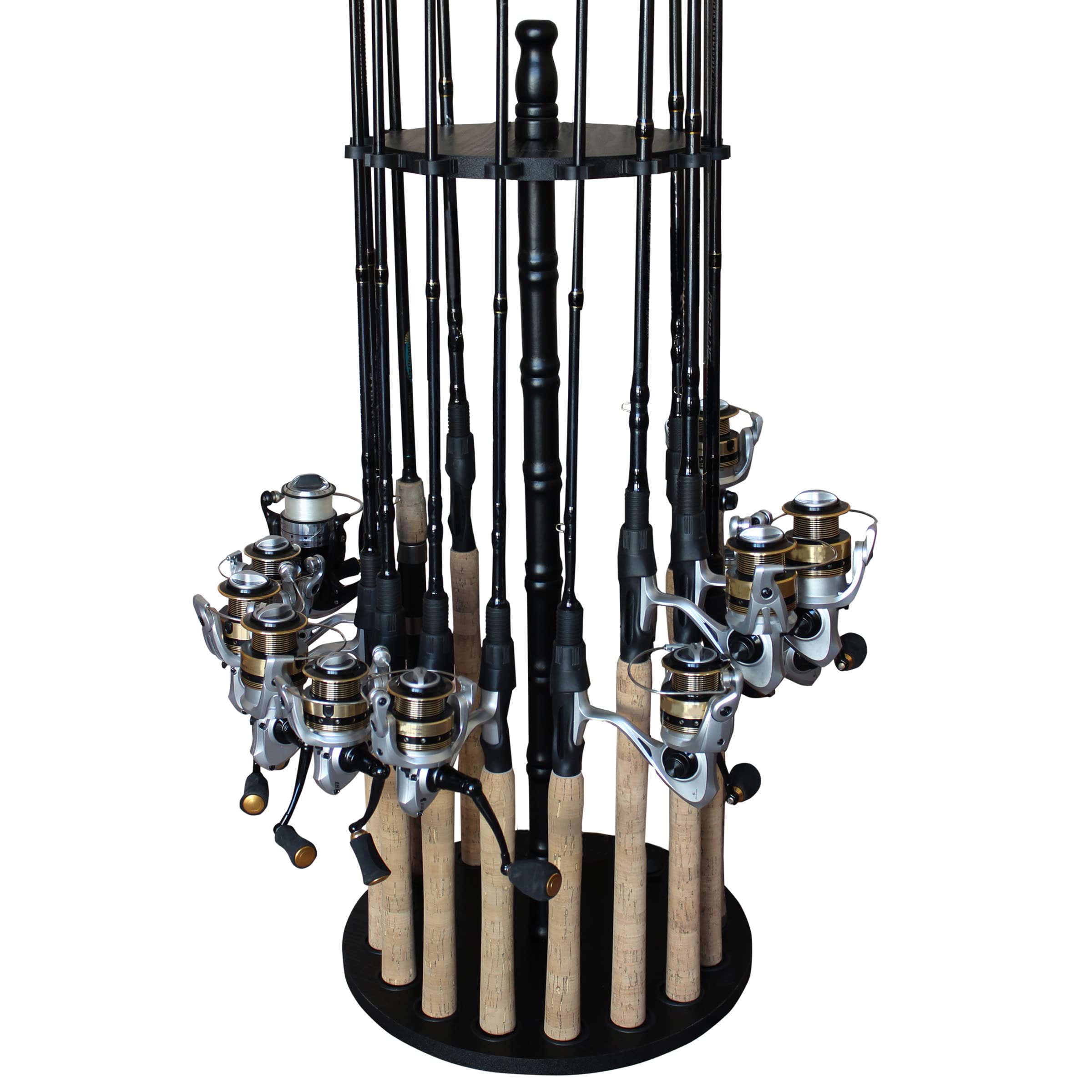 Rush Creek Creations16-Rod Black Freshwater Fishing Rod Rack, Storage Organizer, Fishing Gifts for Men, Garage, Home, Cabin, Shed
