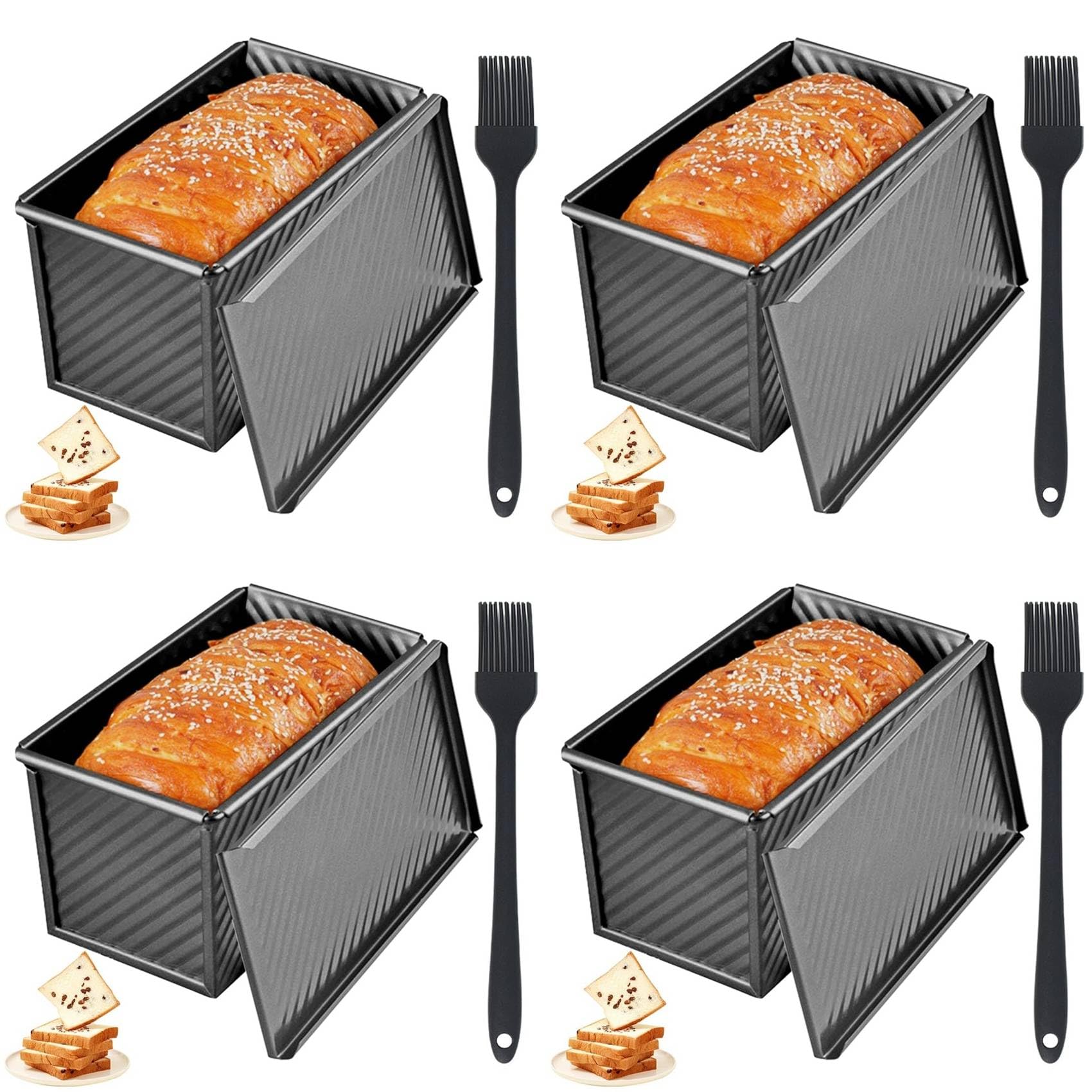 Aundhegrtt 4X Bread Baking Mould with Lid, Toast Bread Baking Mould with Lid,Toast Bread Mould with Oil Brush, Bread Moulds