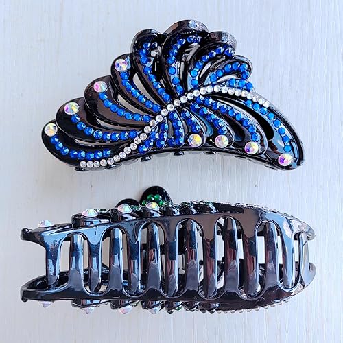 Miniatura 5 de Yusier 2 pinzas de diamantes de imitación grandes de 5 pulgadas para cabello grueso, hojas antideslizantes, clip de mandíbula gigante, pinzas