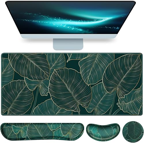 Alfombrilla de escritorio, alfombrilla de mouse grande para juegos con reposamuñecas, 4 en 1 XXL, reposamuñecas para teclado, soporte de muñeca y