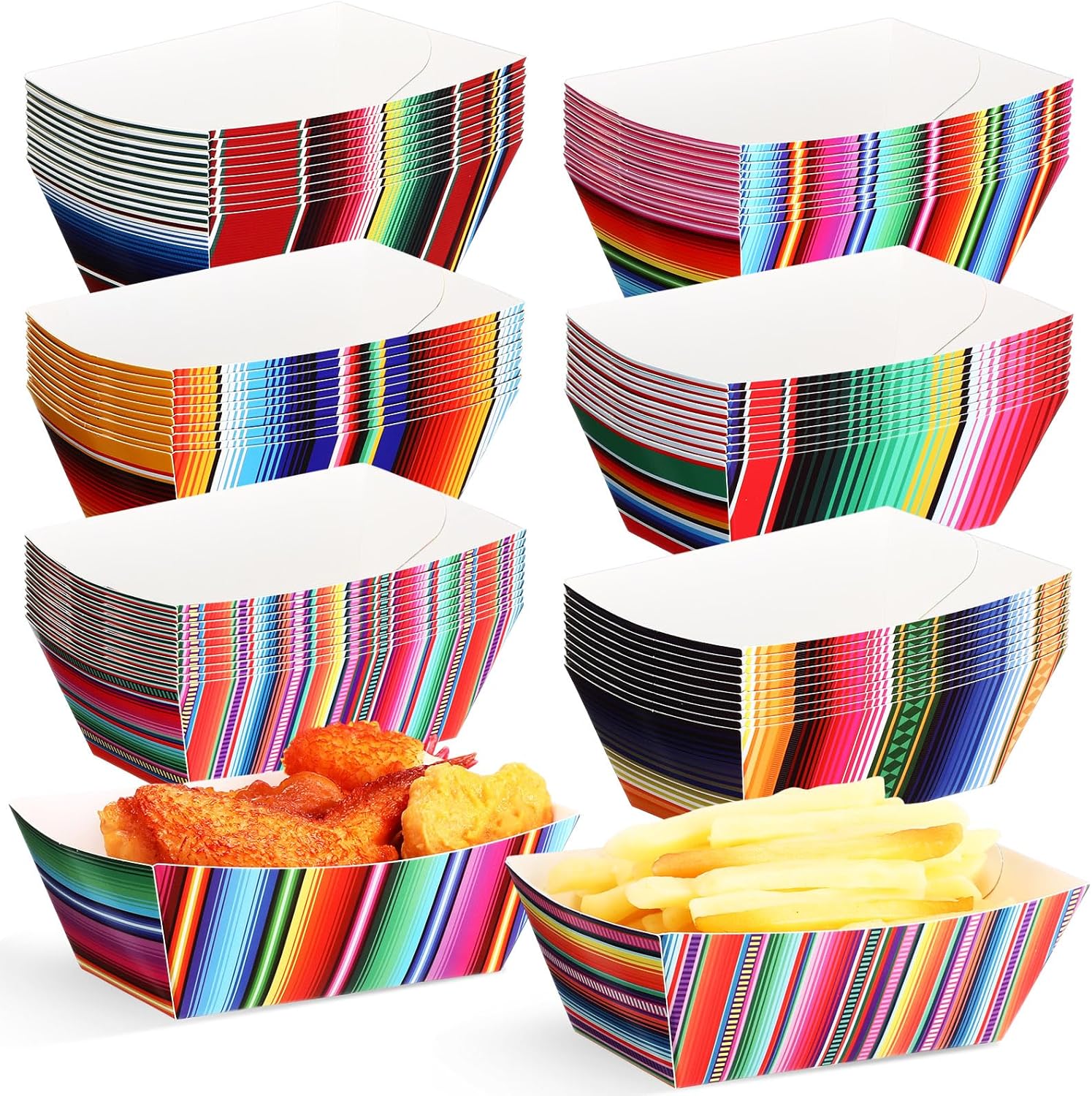Pickmesh 60 Pcs Mexican Paper Food Trays Disposable Fiesta Snack Nacho Popcorn Trays Taco Boats Cinco De Mayo Party Food Container for Mexico Fiesta Theme Party
