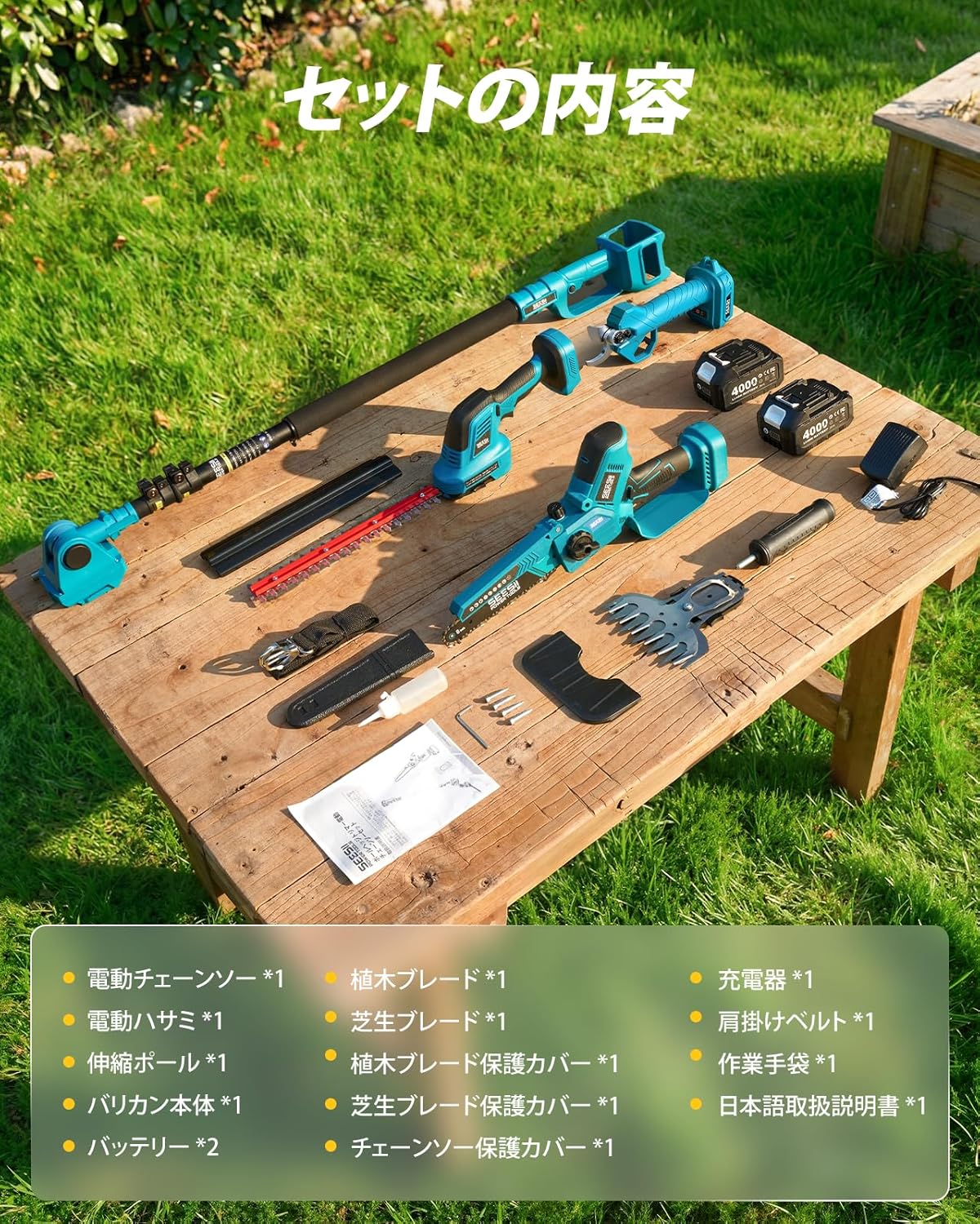 Contents of the SEESII L40 pro package laid out on a wooden table.