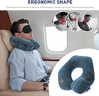 Vista 2 de Rewondah Almohadas de cuello para viajes, almohada inflable de viaje, almohada de cuello inflable para viajar en avión con funda lavable