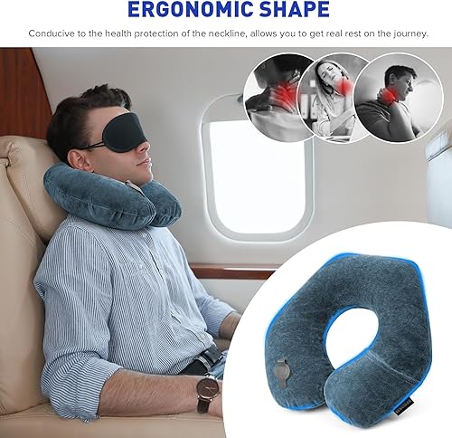 Miniatura 2 de Rewondah Almohadas de cuello para viajes, almohada inflable de viaje, almohada de cuello inflable para viajar en avión con funda lavable de