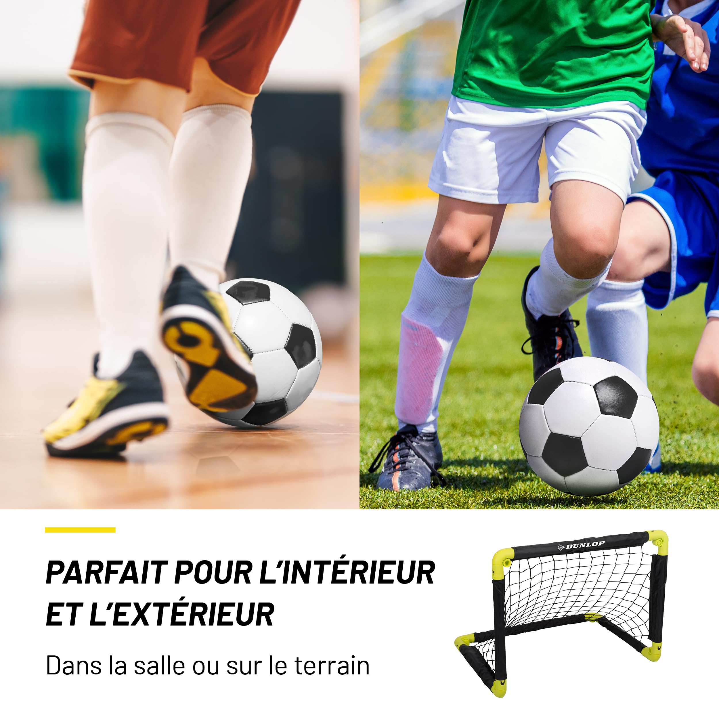 Dunlop Mini Buts de Football Pliables 50x44x44 cm Lot de 2 Kit d'entraînement Noir/Jaune