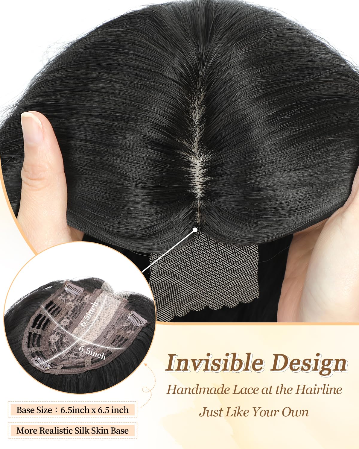 MORICHY Hair Topper for Thinning Hair 6.5x6.5" Large Base Wavy Hair Piece for Women Natural Black Synthetic Hairline (1B) - Image 4