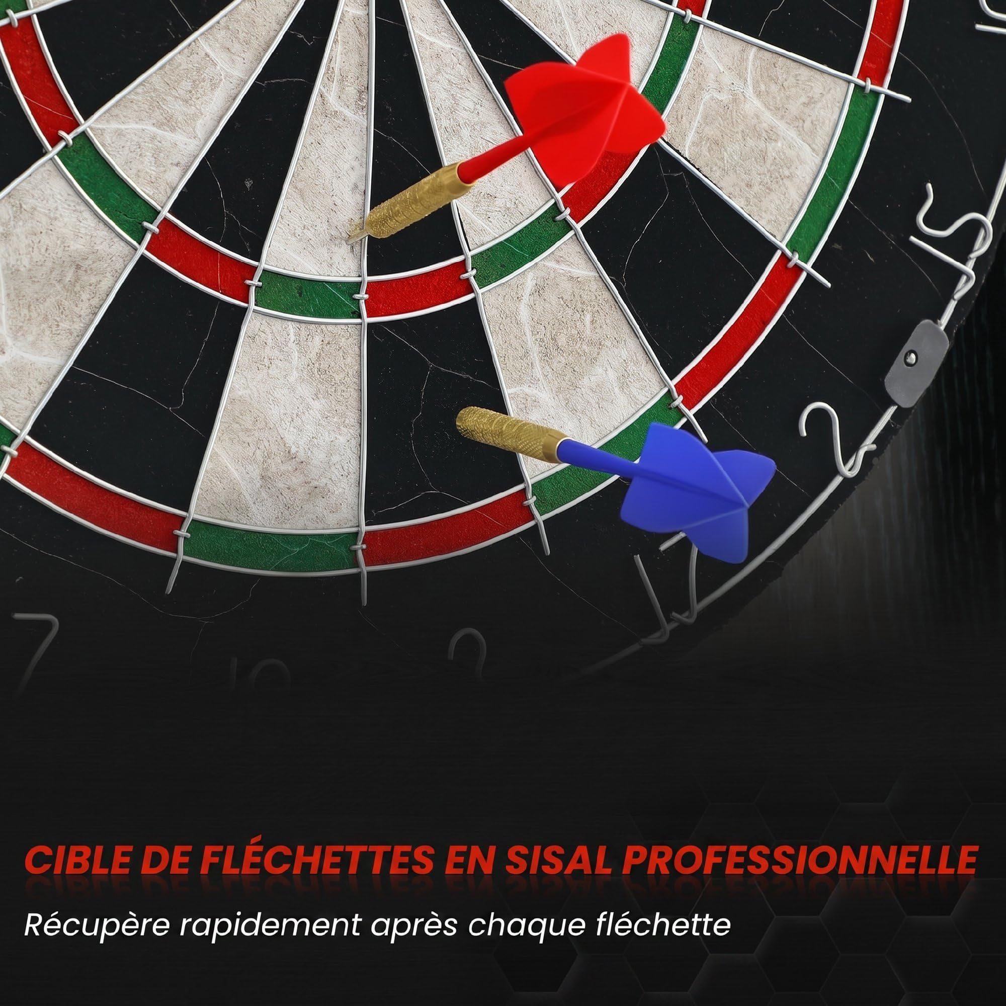 SPORTNOW Cible de Fléchettes en Sisal avec Cabinet Protection Murale Noir | 6 Fléchettes Pointe Acier, 2 Tableaux de Score, pour Adulte
