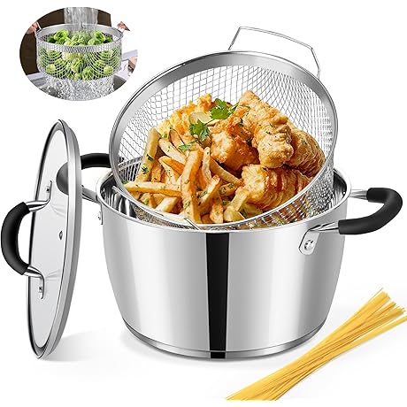 AOSION 6 Quart Stainless Steel Stockpot with Deep Fryer Basket