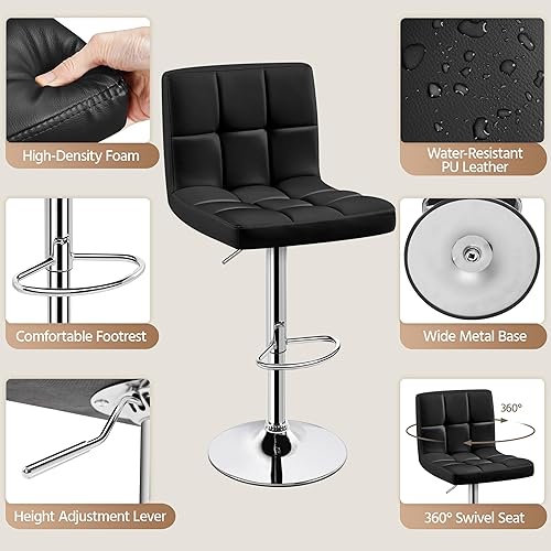 Miniatura 4 de Yaheetech Juego de 4 taburetes de bar giratorios de piel sintética, sillas de mostrador ajustables en altura, taburetes modernos con respaldo para