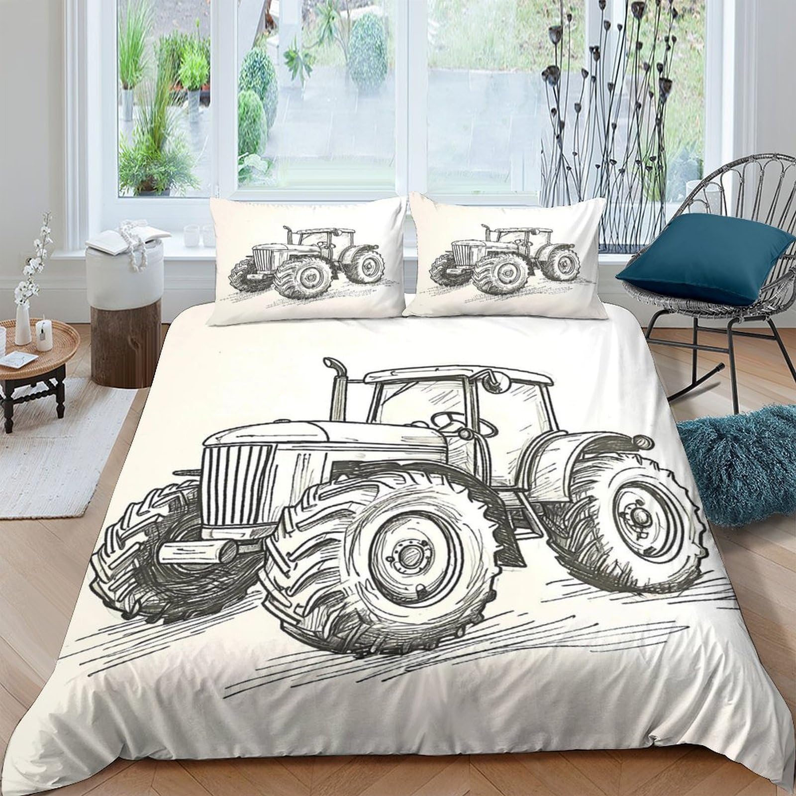 Ctjqhvkz Style-6 3D Printed Tractor Sketch Fitted Sheet Microfiber Soft Breathable Farm Machinery Bed Cover For Bedroom Dorm Decor Single（135X200cm）