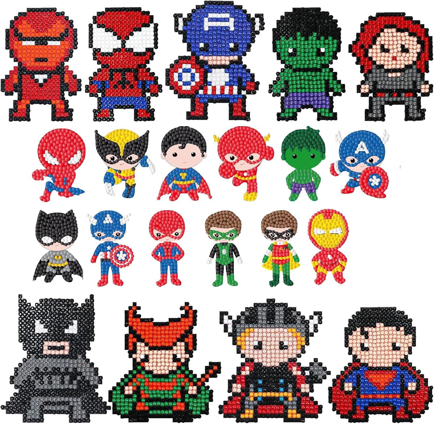 21 Piezas 5D Kit Pegatina Pintura Diamante,Dibujos Animados Héroe Pegatinas de Diamond Painting,Cute Cartoon Diamond Painting Stickers,Cool Spider Anime Diamond Painting Sticker Regalo para Niños