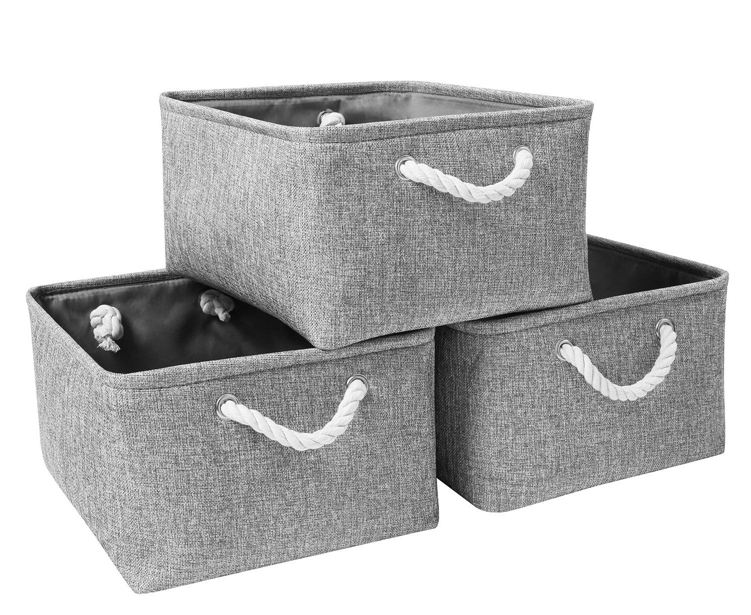 Mangata Boîtes de Rangement Pliables, paniers de Rangement en Tissu pour école/Maison/Placard/Bureau, Pack de 3 (Gris, Medium)