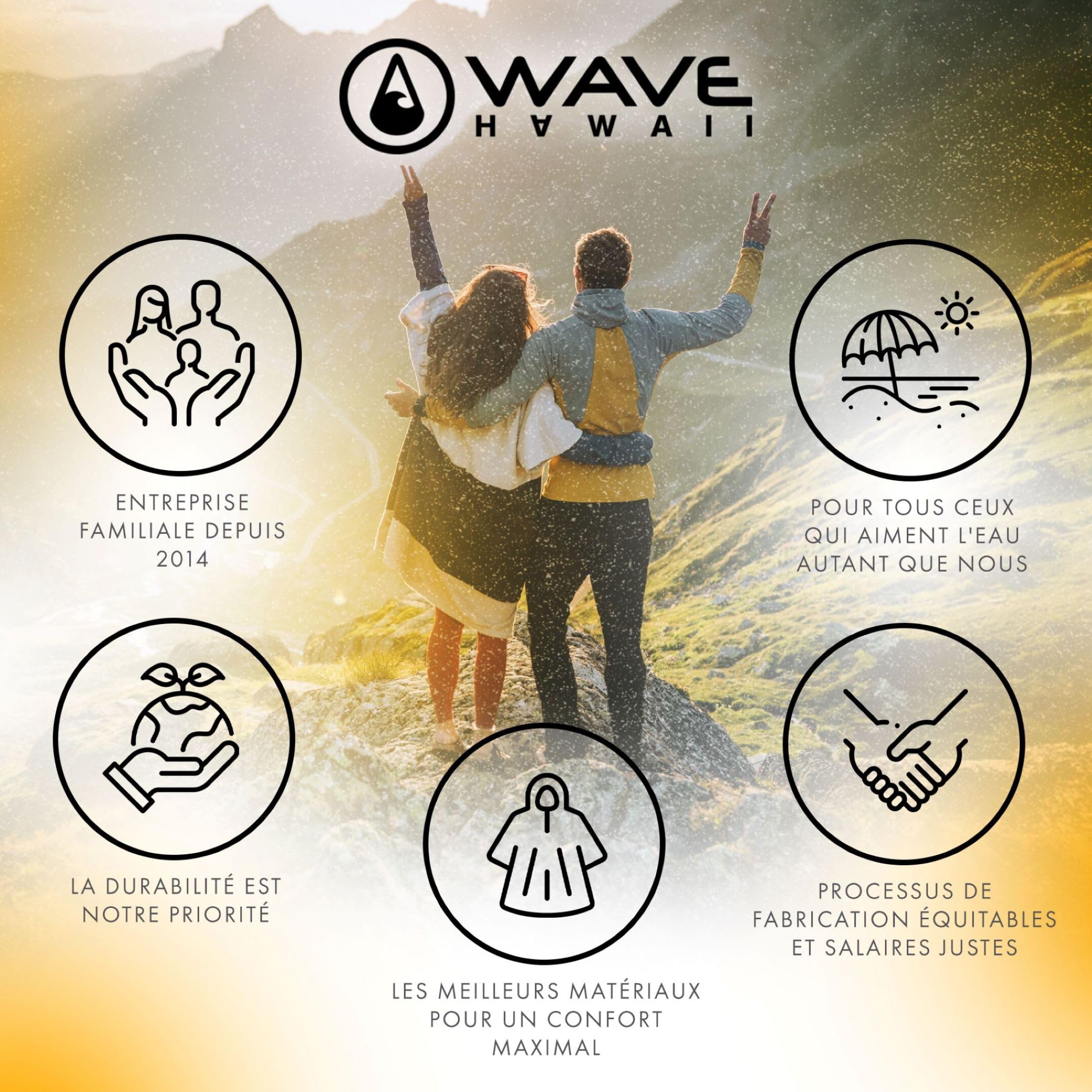 WAVE HAWAII Poncho Surf Travel donna & uomo L-XL, 171-197 cm | 100% cotone, poncho da mare assorbente per cambiarsi, spiaggia, surf, sauna & sport acquatici