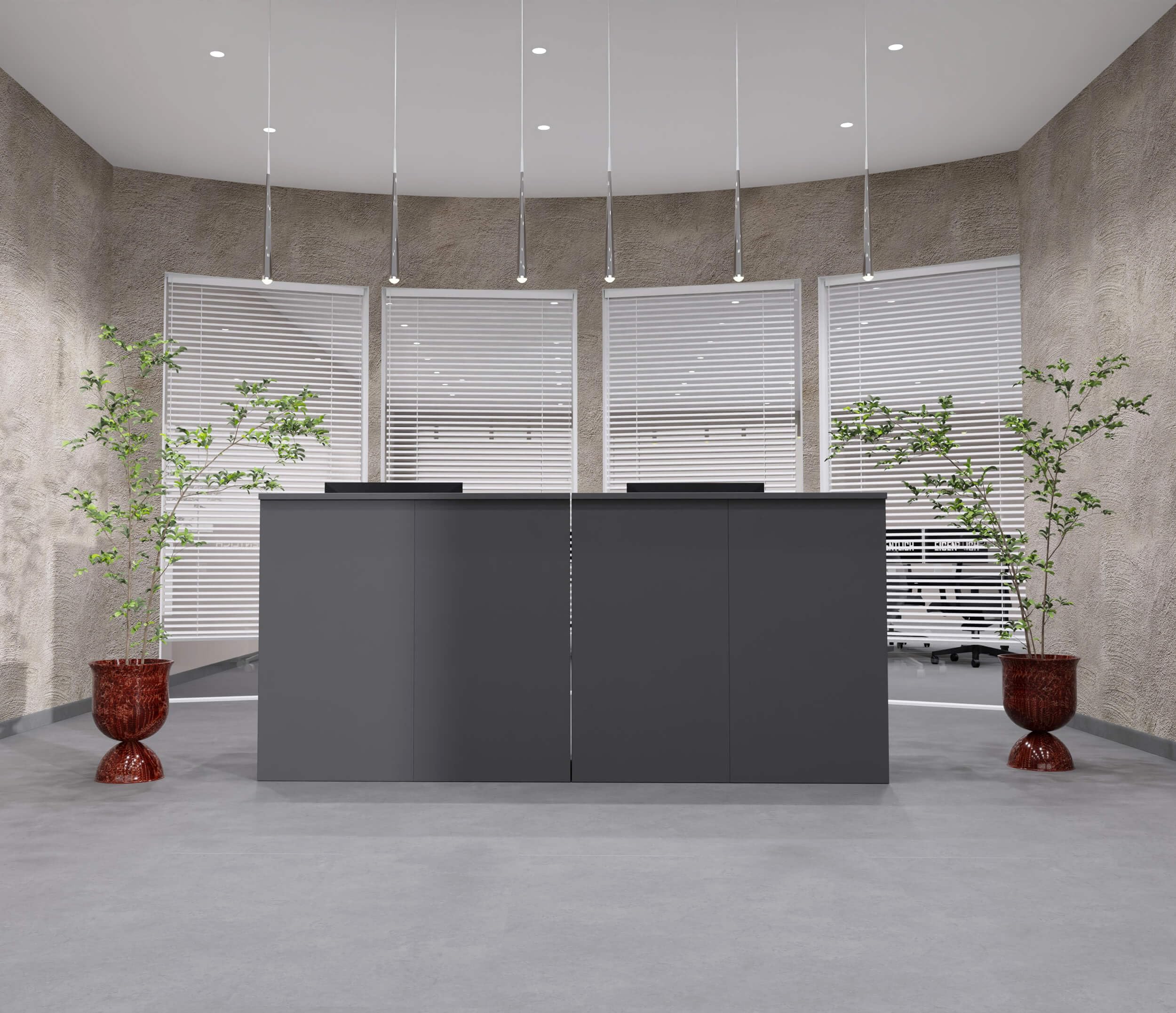 EIGENTLICH Empfangstheke modular moderne Rezeptionstheke Empfangstresen Hotellobby Empfangsbereich Bürotheke Praxistheke mit großer Arbeitsfläche Farbe anthrazit 240x75x110,5cm