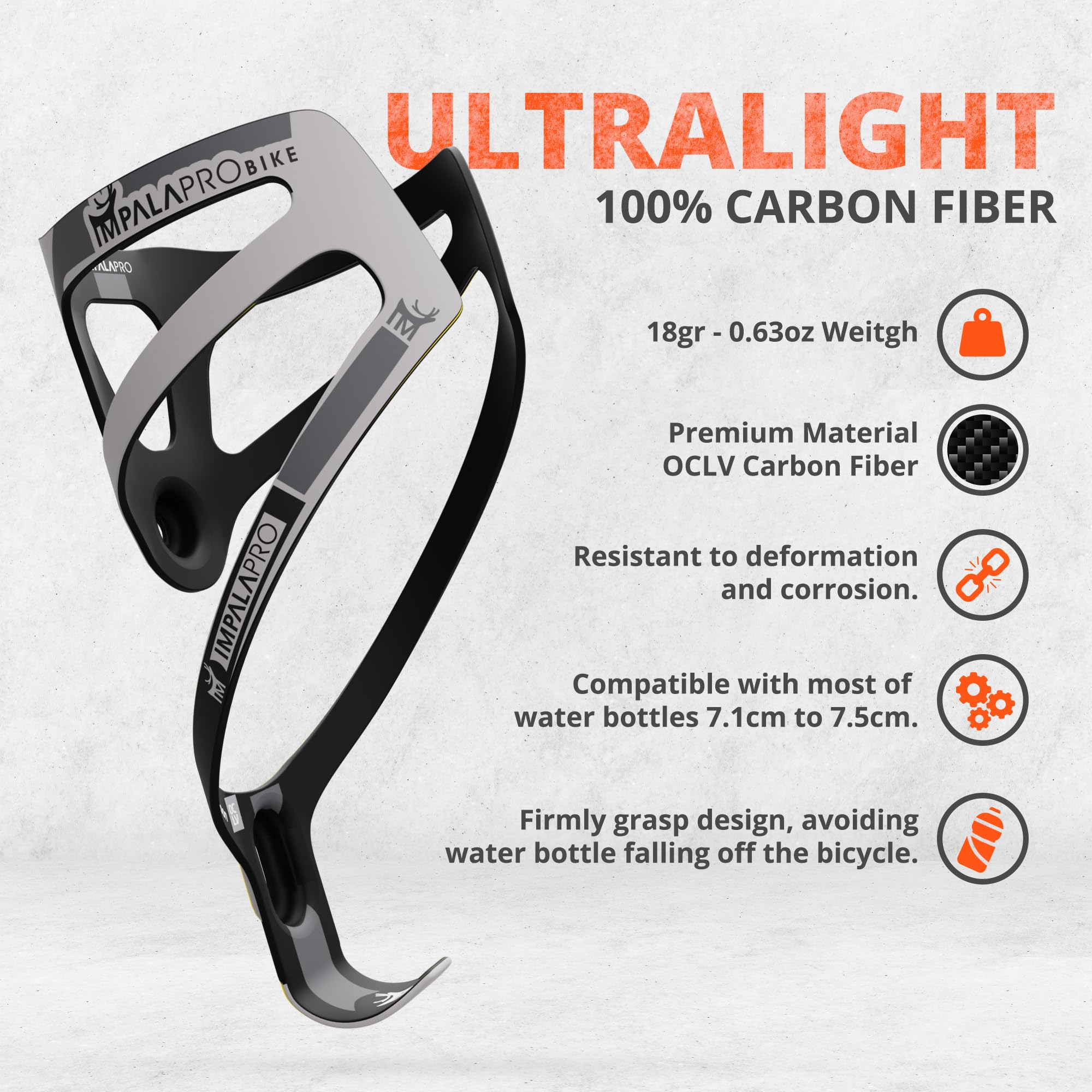IMPALAPRO Ultralight Full Carbon Bottle Cage 18gr, Bike Bottle Holder, Bike Drinks Holder - Image 2