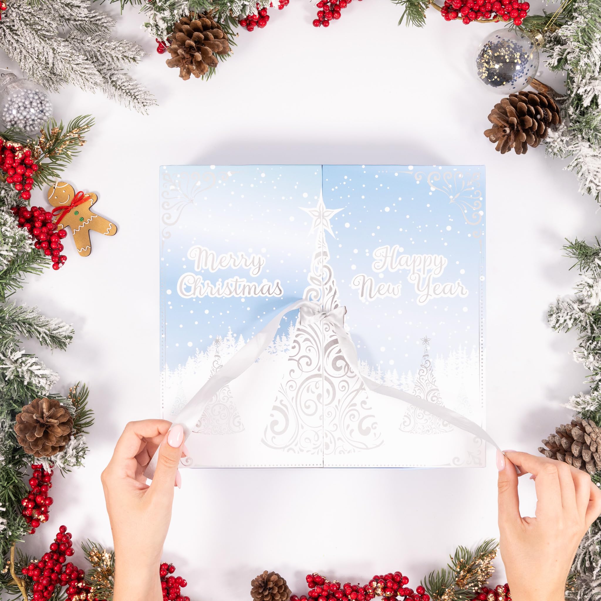 Christmas Advent Calendar Fill your Own 1-24 Day Boxes Luxury Countdown Ribbon (Blue) - Image 2