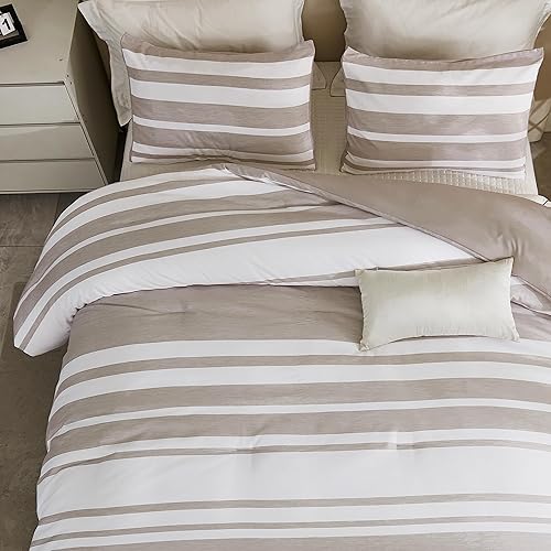 Miniatura 5 de Andency Juego de edredón de 3 piezas de color blanco caqui, reversible, suave y ligero, juego de ropa de cama de verano para todas las estaciones