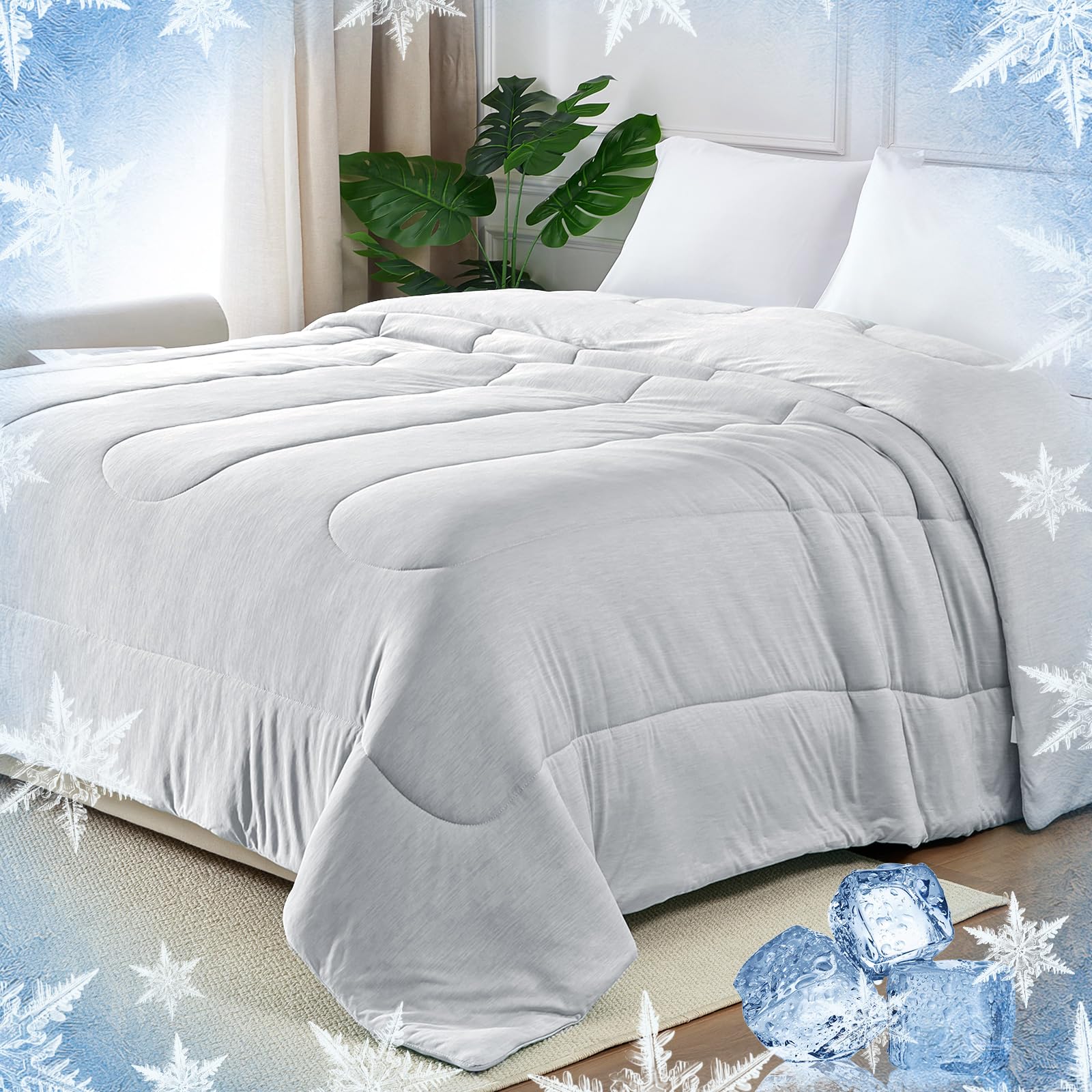 YIYEA Cooling Comforter, Arc-Chill Q-Max>0.5 Cooling Blanket with Double Sided Cold Effect, Lightweight Summer Comforter Queen Size, Absorbs Heat to Keep Body Cool for Hot Sleepers, 90