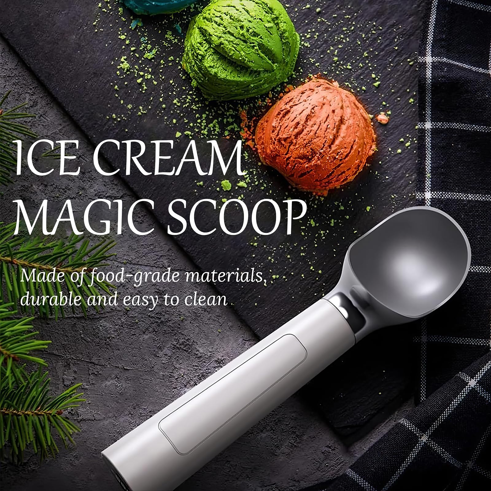 Cuchara de helado eléctrica recargable con calefacción, operación sin botón, capacidad de 2 onzas, pantalla inteligente para batería y temperatura, cuchara de helado para recoger fácilmente el helado