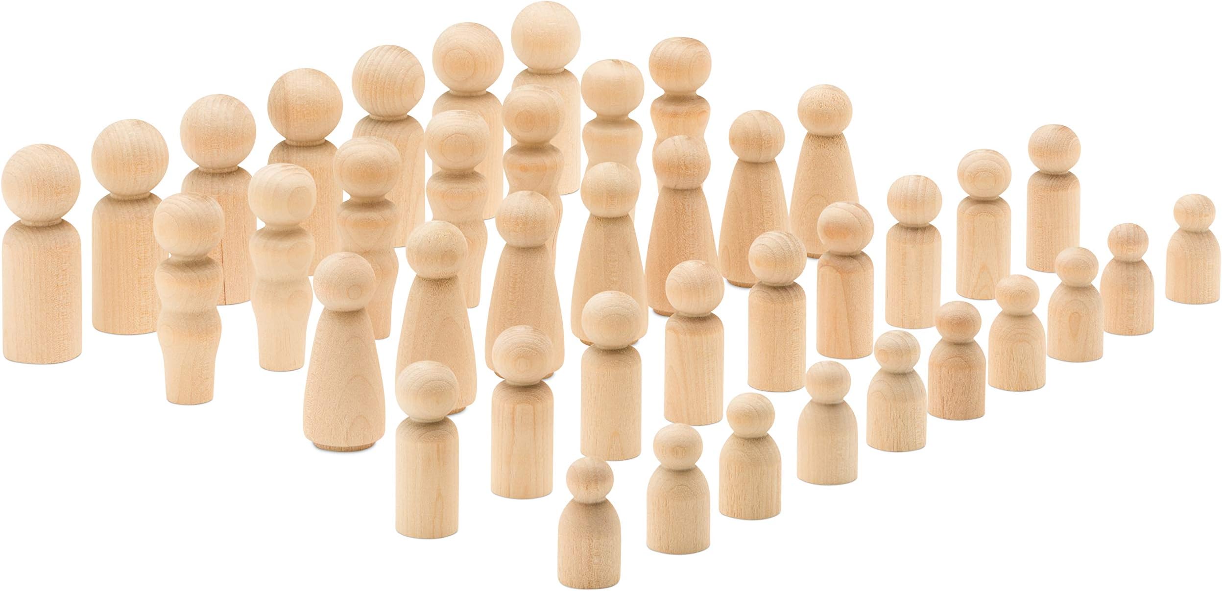 Woodpeckers Wood Peg People Set, 40 Piece Wood Peg Family (Peg People: Dad, Mom, Angel, Child, Baby) Unfinished Wooden Figurines for Crafting
