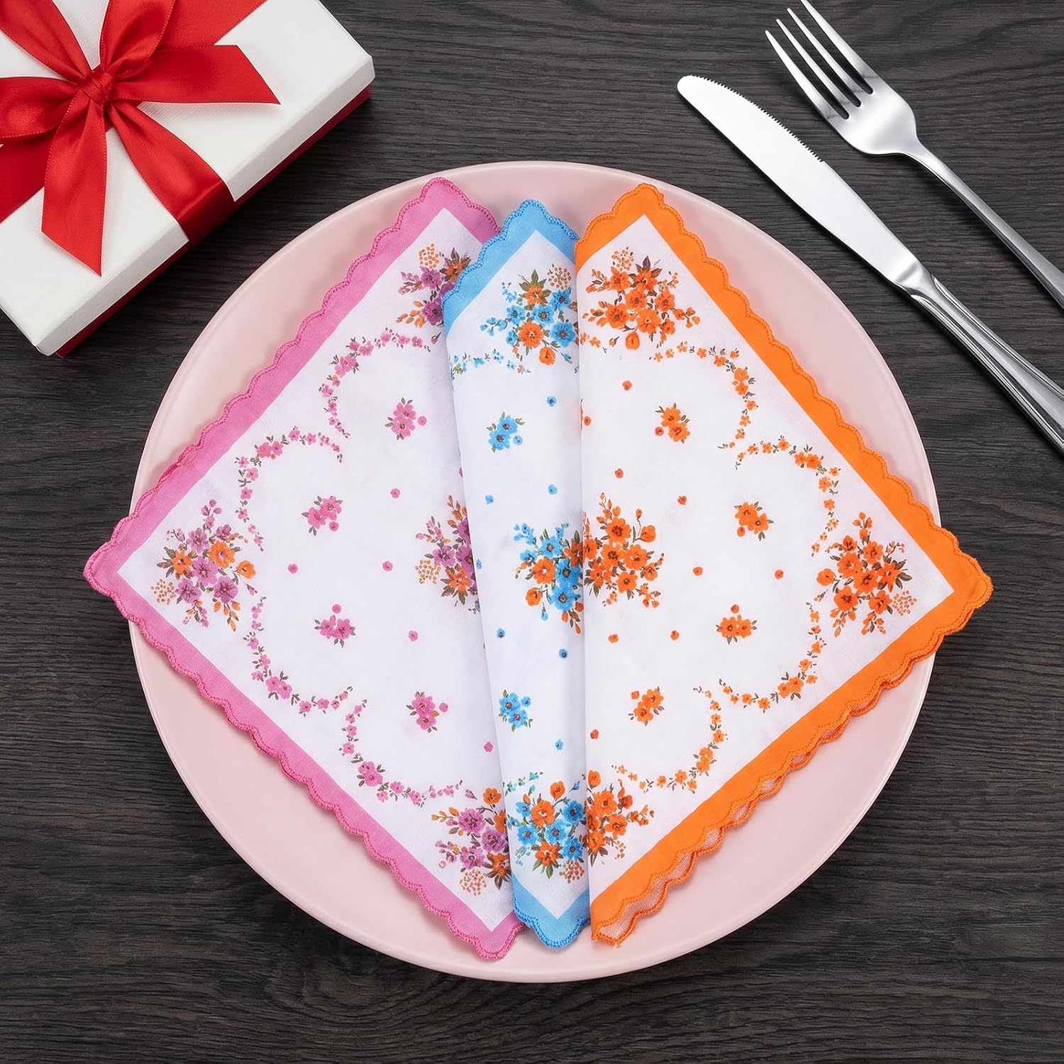 6 Pcs Cotton Handkerchiefs for Women, Ladies Handkerchiefs Womens Hankies Cotton Vintage Handkerchiefs, Soft Cotton Embroidered Handkerchiefs for Tea Party Favors, Wedding Decorations & Daily Use